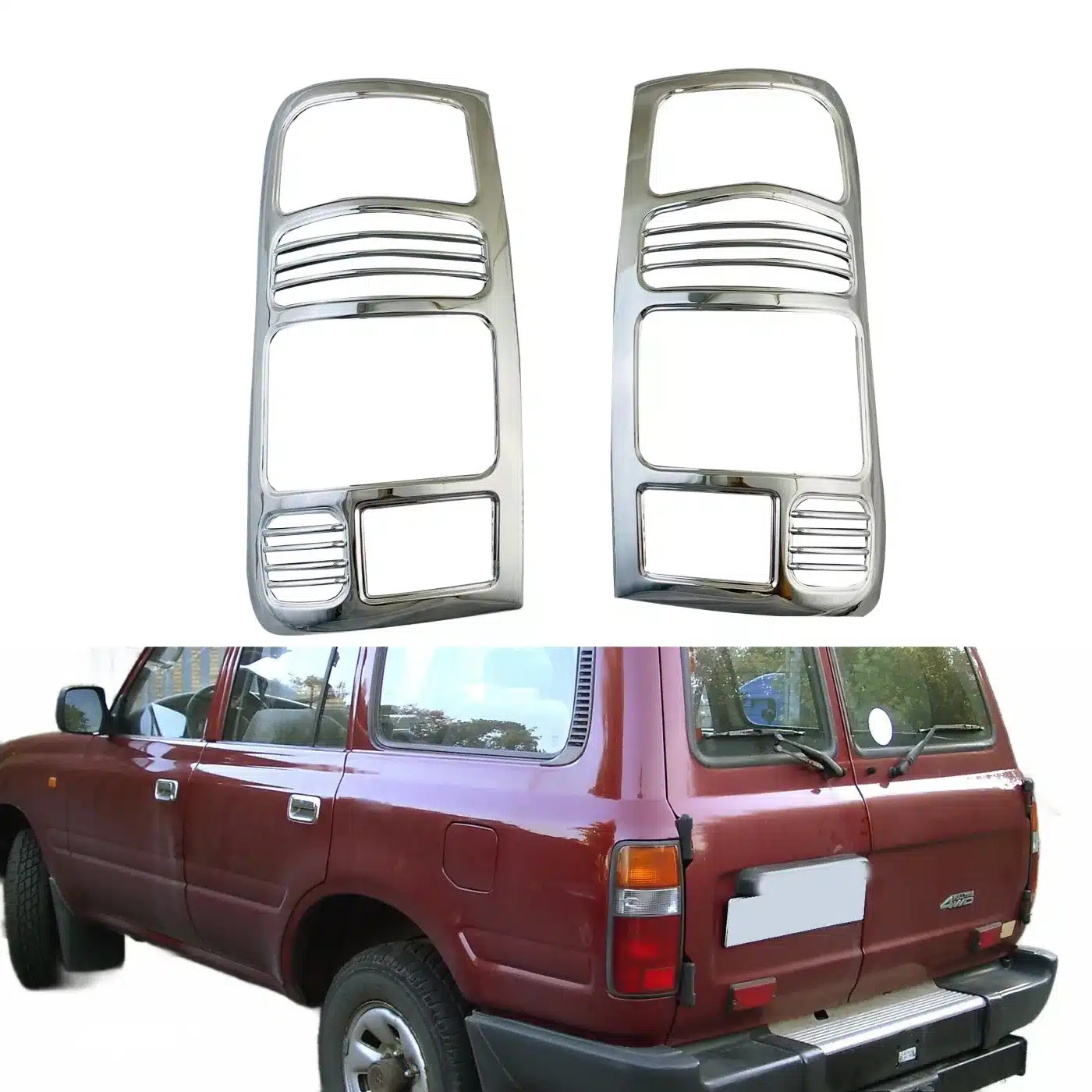 Rear Tail Light Guard Trim Covers for Toyota Land Cruiser FJ80 Chrome Finish Protector Set