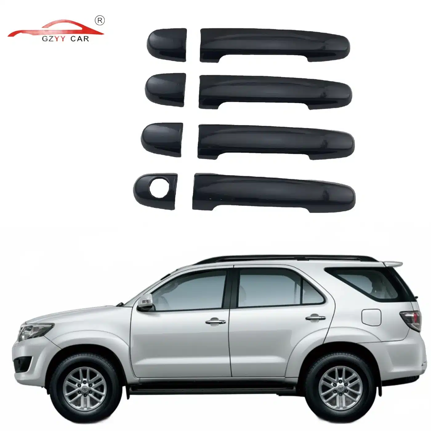 Gloss Black Exterior Door Handle Covers for Toyota Fortuner and Innova 2004-2015 Trim Enhancements