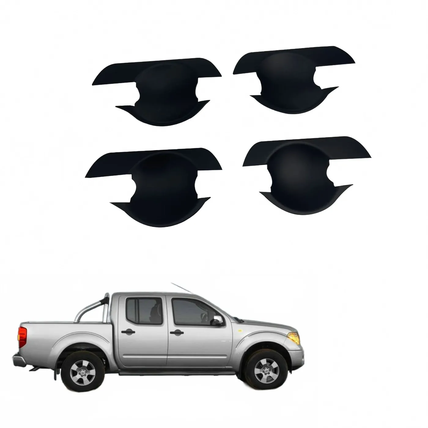 Matte Black Outer Door Handle Bowl Cover Trim for Nissan Navara (2007-2013), Protective External Door Trim Garnish