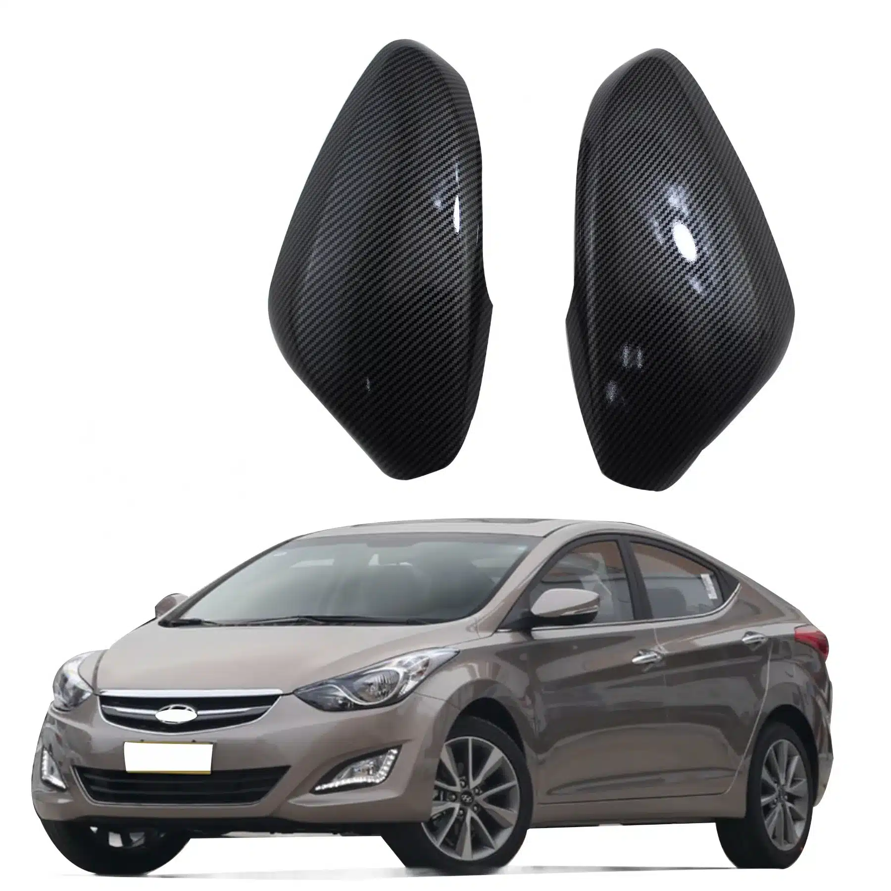 Rear View Mirror Cover Pair Carbon Fiber Style Protective Caps Compatible with Hyundai Elantra 2011-2015
