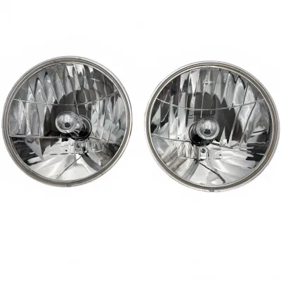 7 Inch Round Crystal Headlights with Bulbs, H4 Retro KC Style Reflector for Jeep Wrangler JK and Land Rover Defender, Pair 7 Inch Round Crystal Headlights with Bulbs, H4 Retro KC Style Reflector for Jeep Wrangler JK and Land Rover Defender, Pair