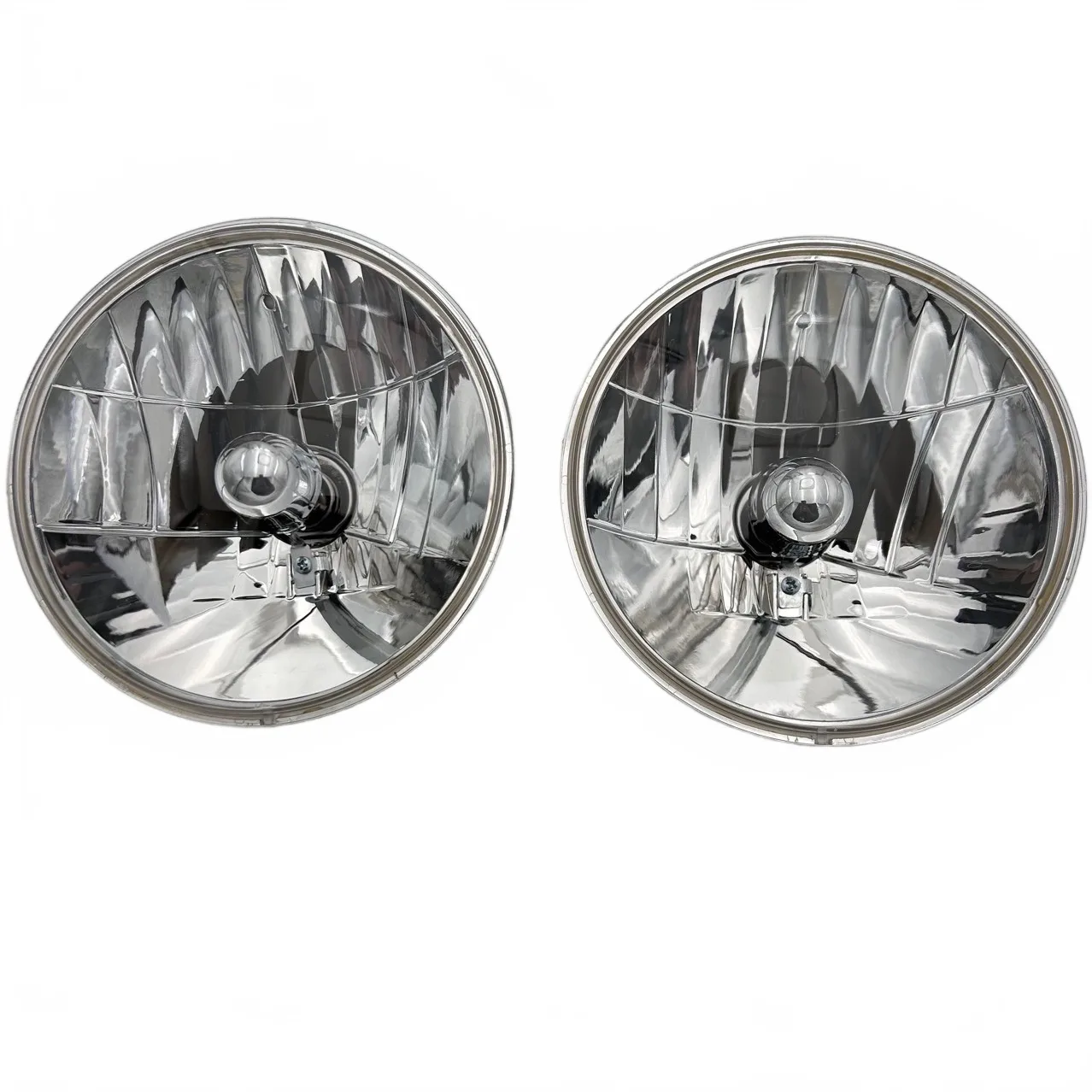 7 Inch Round Crystal Headlights with Bulbs, H4 Retro KC Style Reflector for Jeep Wrangler JK and Land Rover Defender, Pair