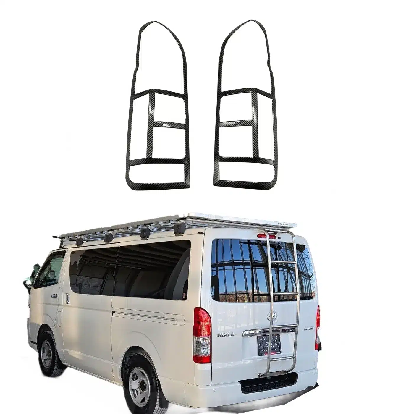 Carbon Fiber Finish Tail Light Guard Trim Covers for Toyota HIACE 2016-Present Rear Lamp Frame Decoration Accessories