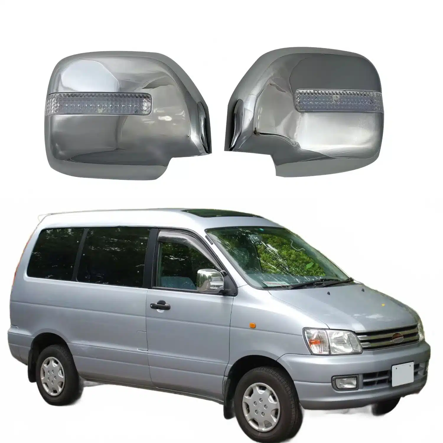 LED Wing Mirror Cover Caps with Signal Indicators for Toyota NOAH 2000-2003 Chrome Exterior Trim Set