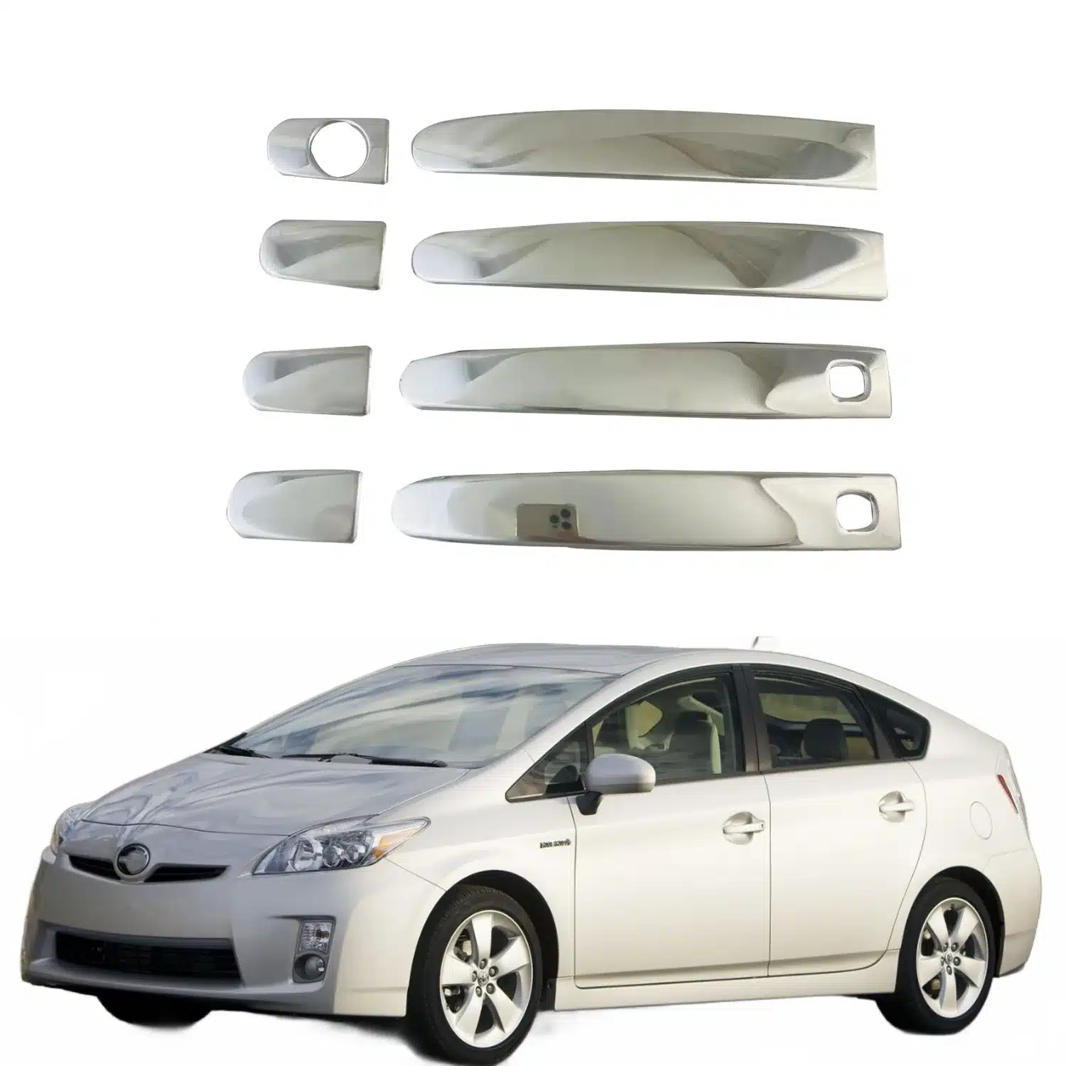 Stainless Steel Silver Half-Wrapped Door Handle Covers with Smart Key Hole for 2005-2010 Toyota Prius 20