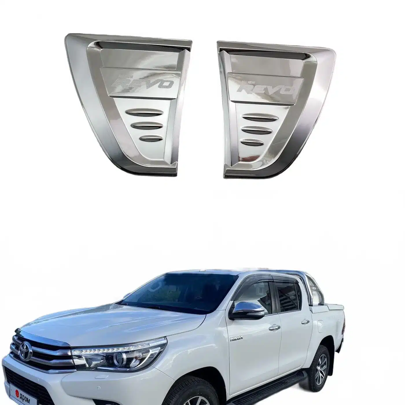 Side Fender Air Vent Trim Cover Chrome ABS Exterior Decoration Compatible with Toyota Hilux Revo 2016