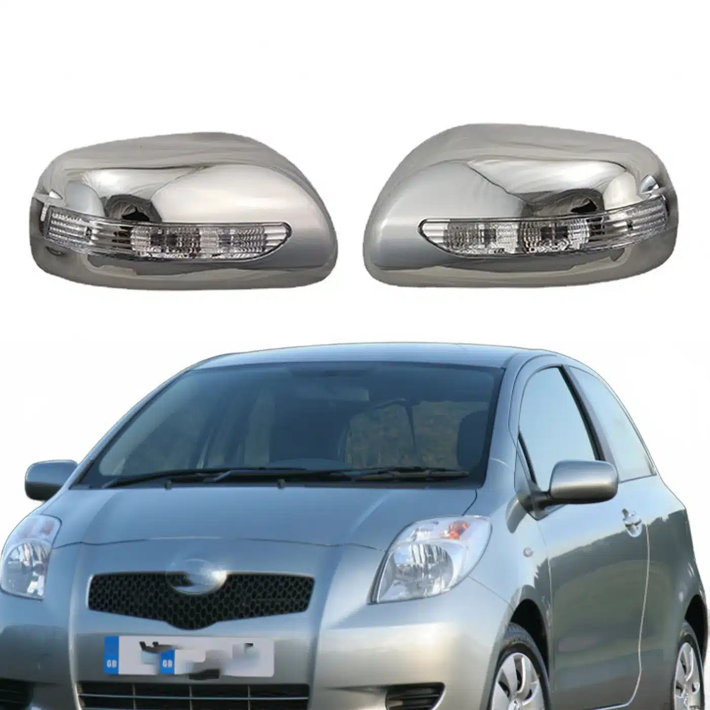 Side Mirror Cover with LED Turn Signal Light Chrome Finish for Toyota Yaris 2005-2008