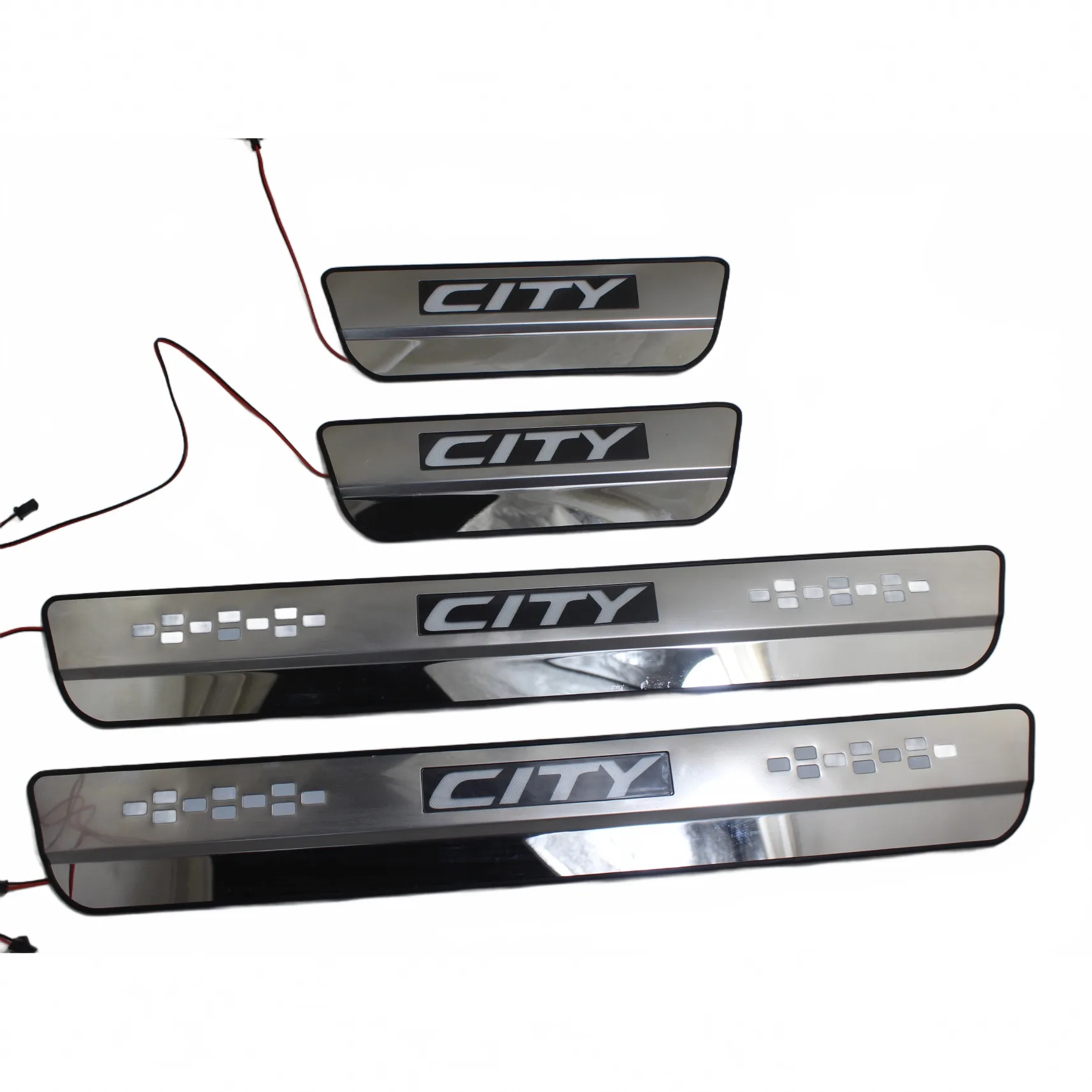 Stainless Steel Door Sill Guard Scuff Plates with LED Light for Honda City Modification