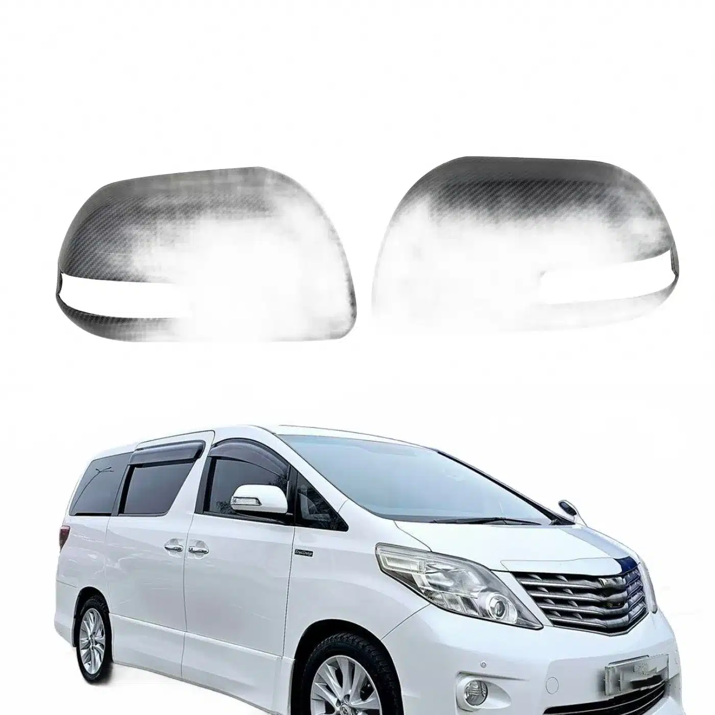 Carbon Fiber Texture Rearview Mirror Cover with Turn Signal Hole for Toyota Previa and Alphard 20 Series