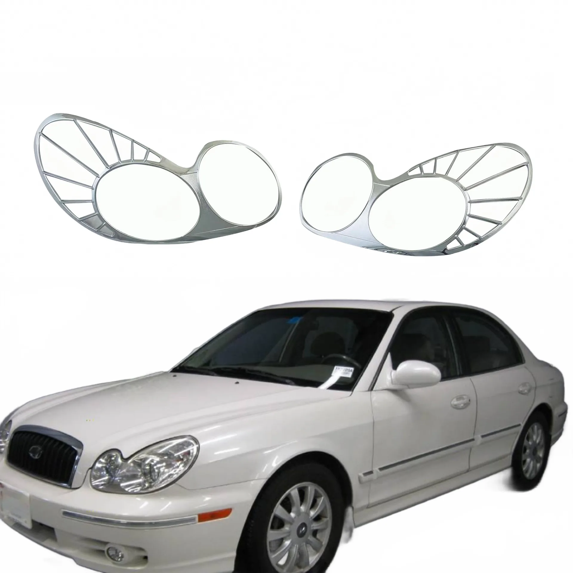 Front Headlight Frame Decoration Chrome Trim Covers for 2003 Hyundai Sonata