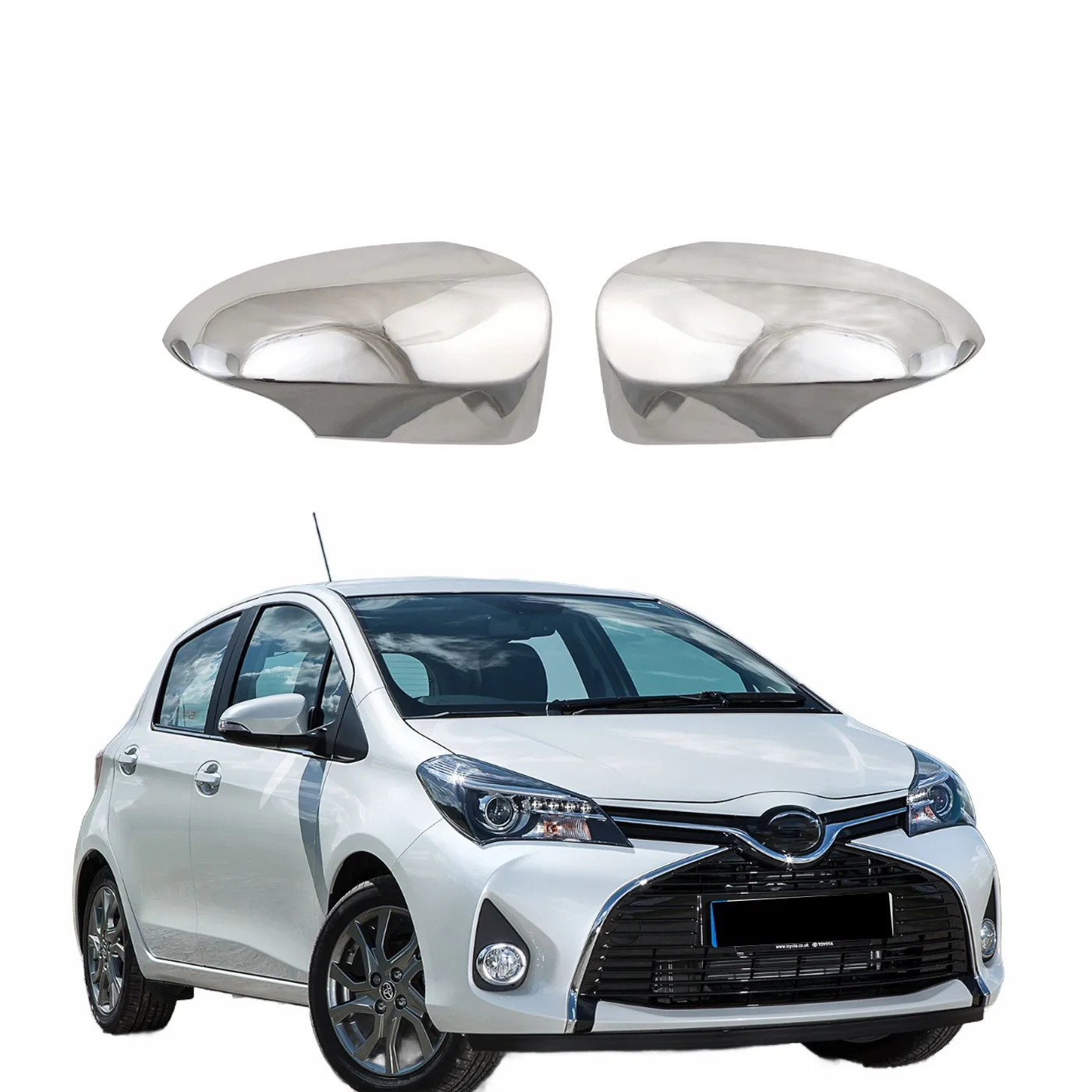 Chrome Exterior Side Rearview Mirror Covers for Vitz XP130 2014-2019 Left and Right Pair