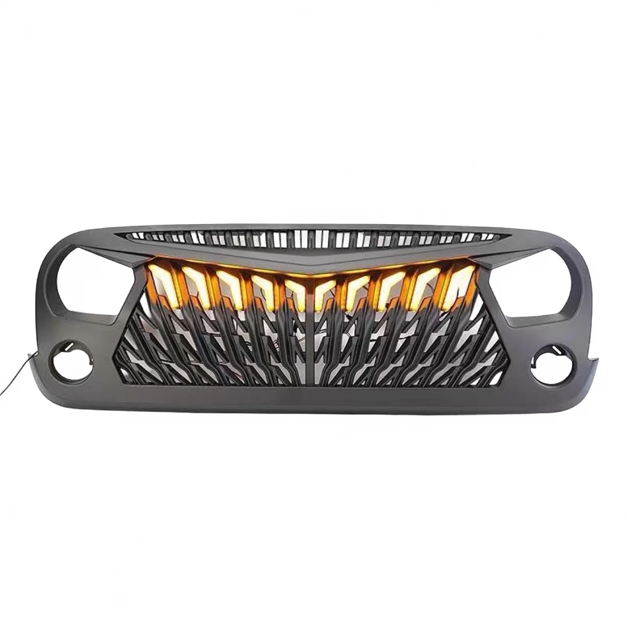 Aggressive Front Grille with Amber LED Lights Matte Black for 2007-2026 Jeep Wrangler JK JL & Gladiator JT