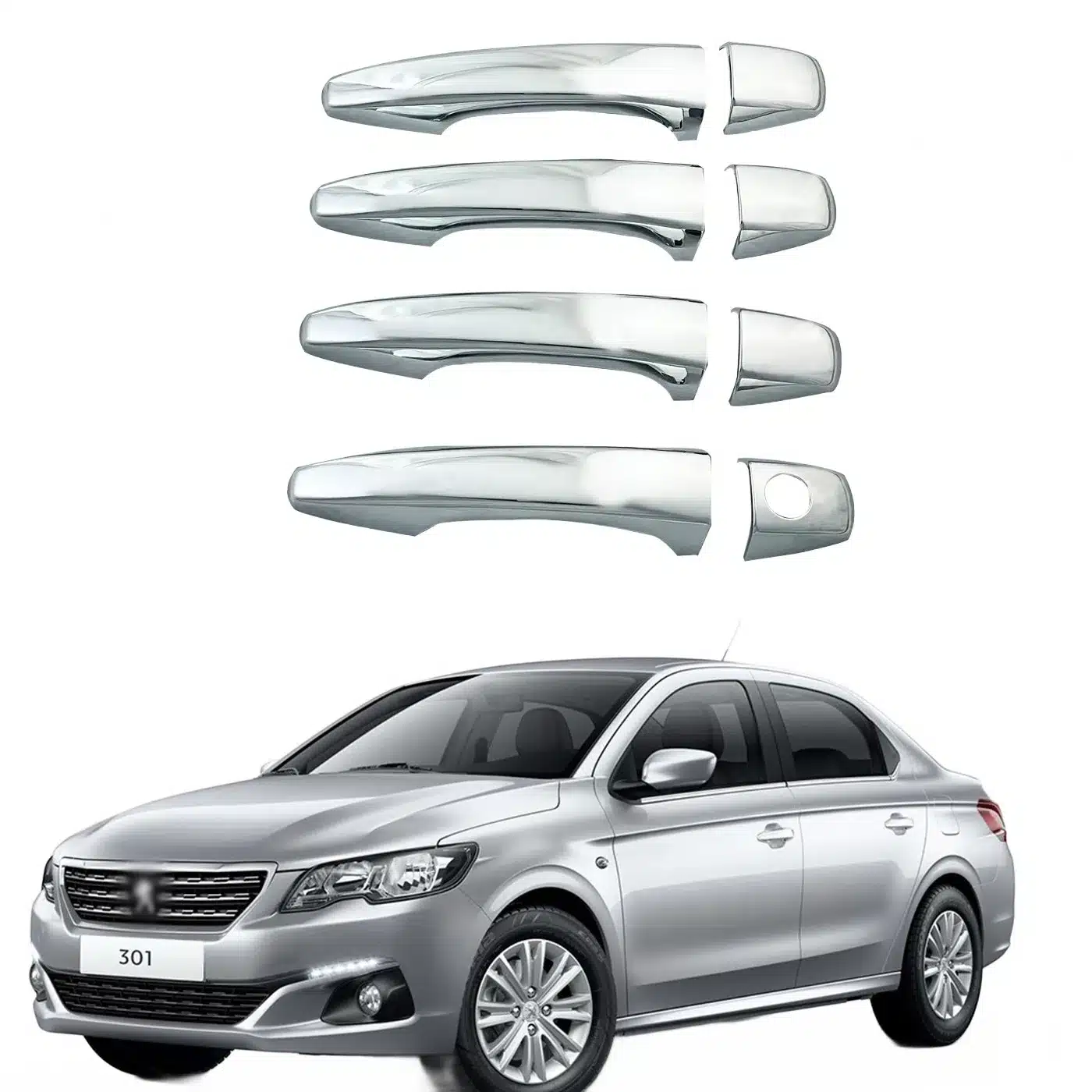 Chrome Exterior Door Handle Cover Trim for Peugeot 2008 301 and Citroen C4L C3-XR 2014-2018