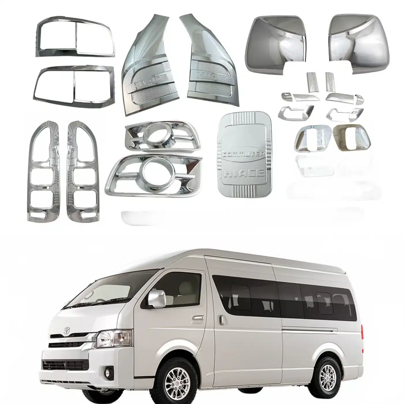 Chrome Exterior Decoration Kit Trim for 2005-2011 Toyota Hiace Headlight Taillight Mirror Tank Covers