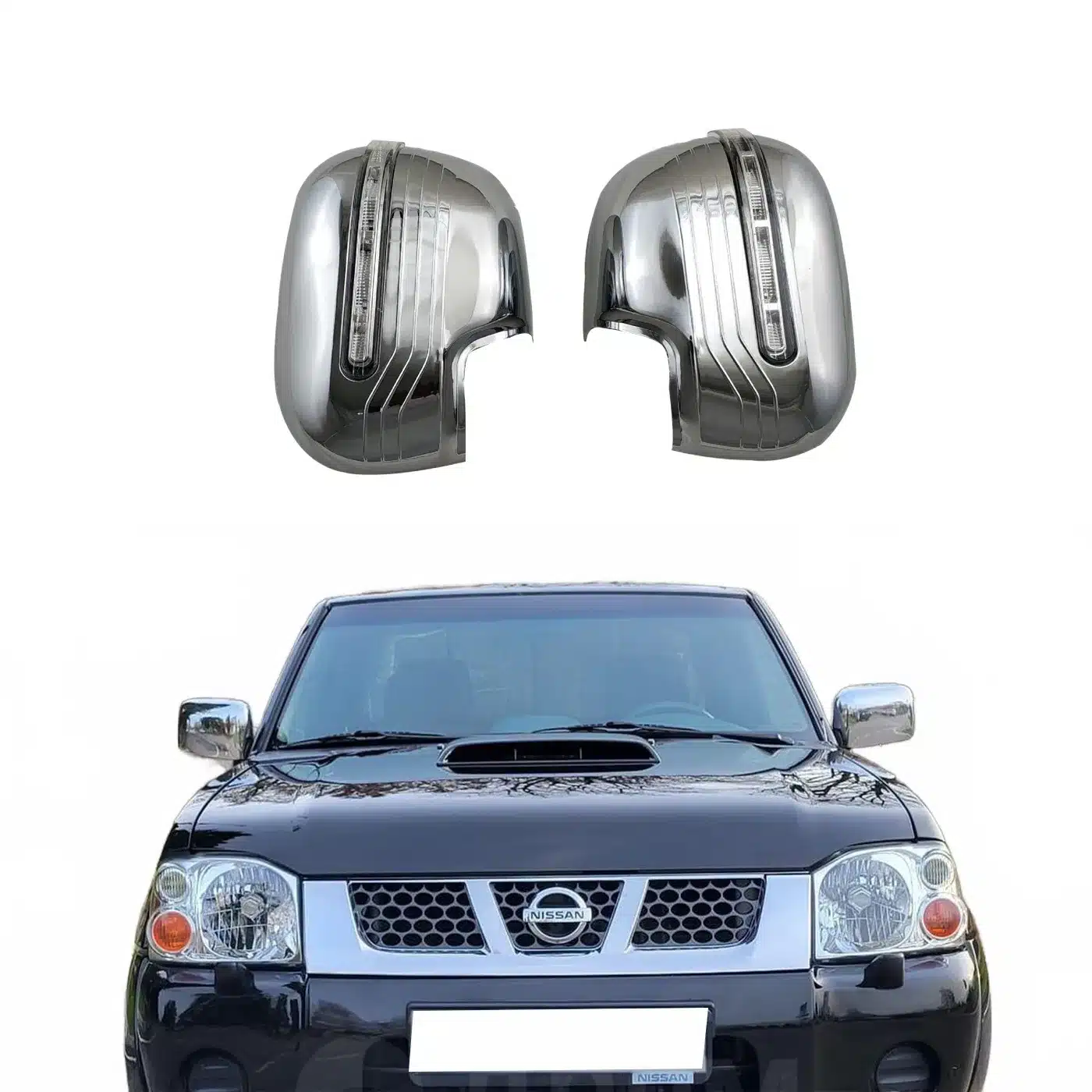 Chrome Side Rearview Mirror Covers with LED Integrated Turn Signal Lights for Nissan Navara NP300 Frontier Terra 2014-2020