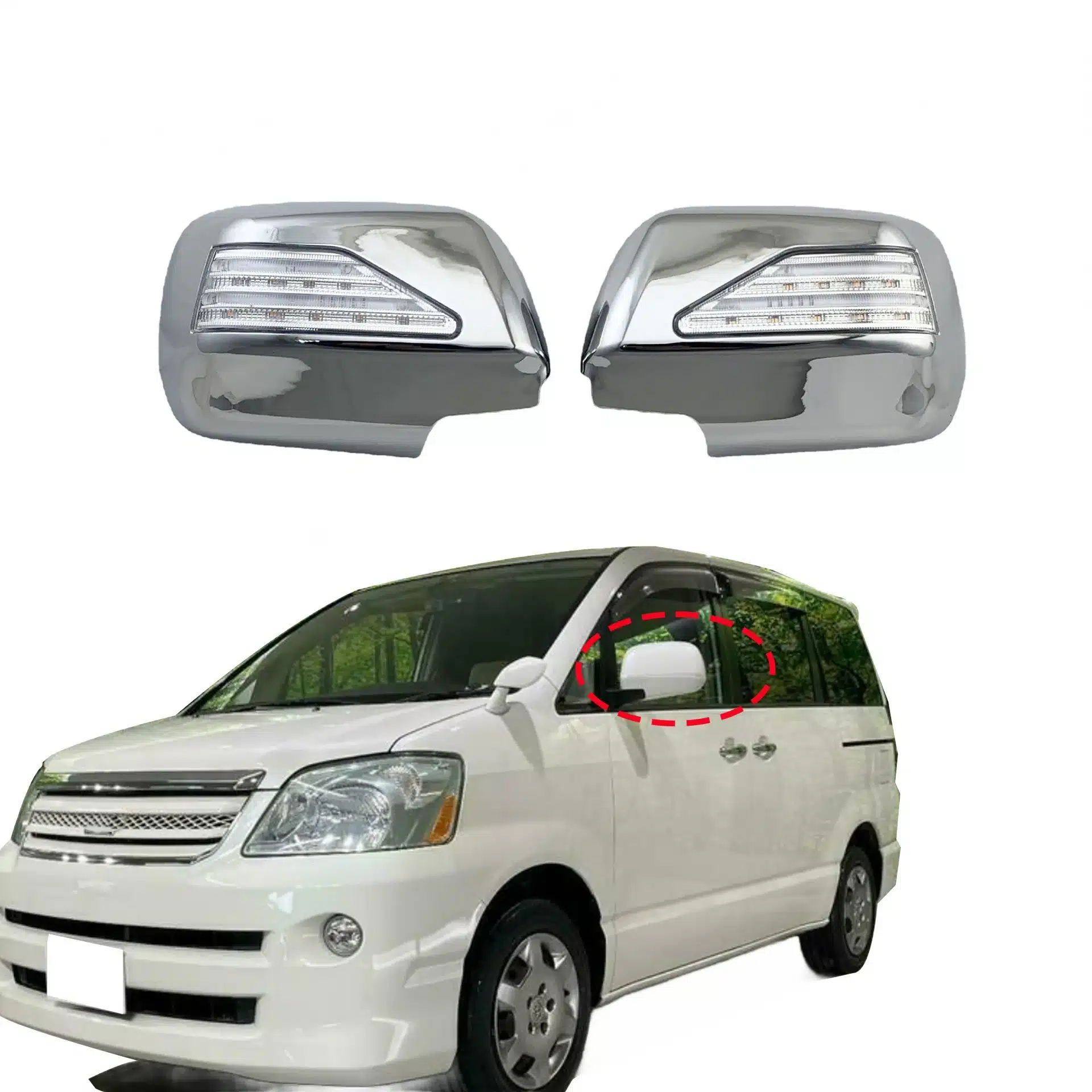 LED Wing Mirror Cover Caps Chrome ABS Exterior Rearview Housing for Toyota NOAH 2003-2005