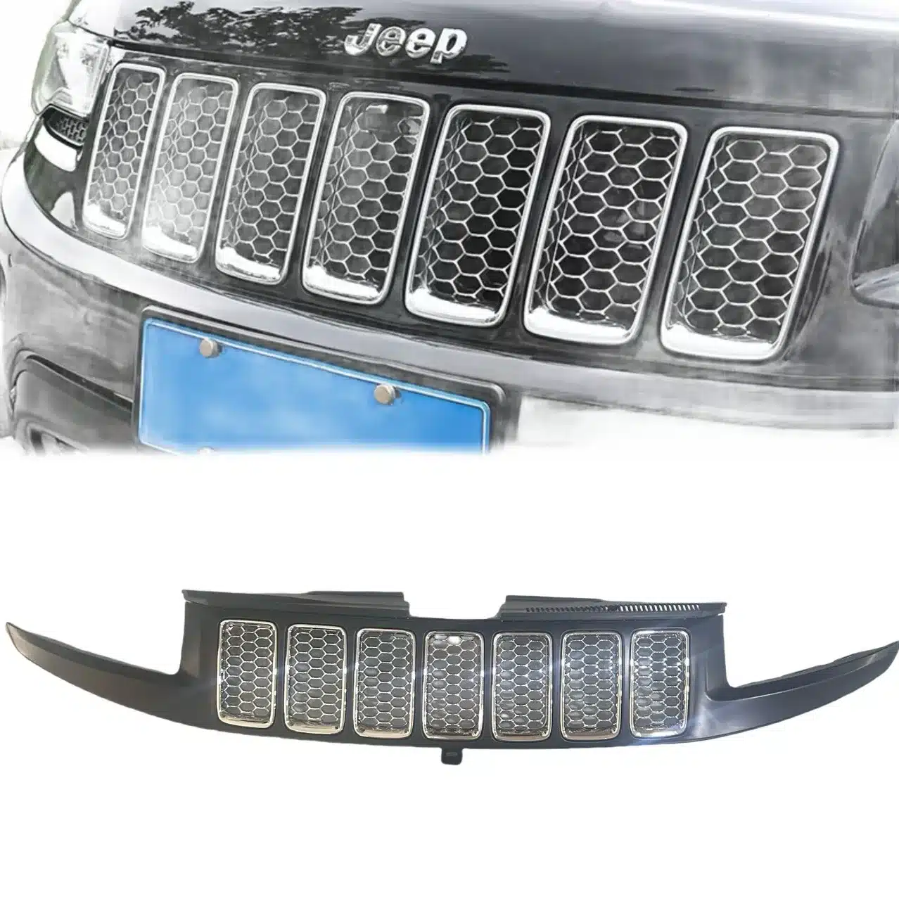 Front Chrome Honeycomb Grille Assembly with Frame for 2014-2016 Jeep Grand Cherokee