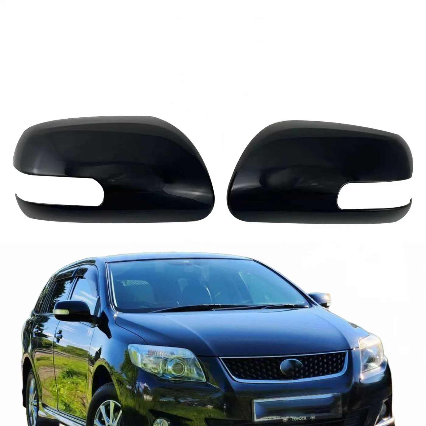 Rear View Side Mirror Cover Caps Gloss Black Exterior Trim Pair for Toyota Corolla Fielder Axio 2007-2013