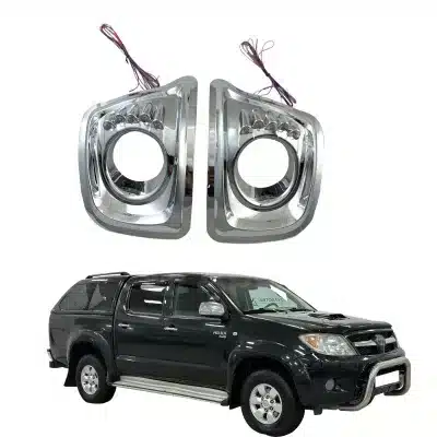 LED Fog Light Cover with Daytime Running Light Chrome Trim Bezel for Toyota Hilux Vigo 2008-2011