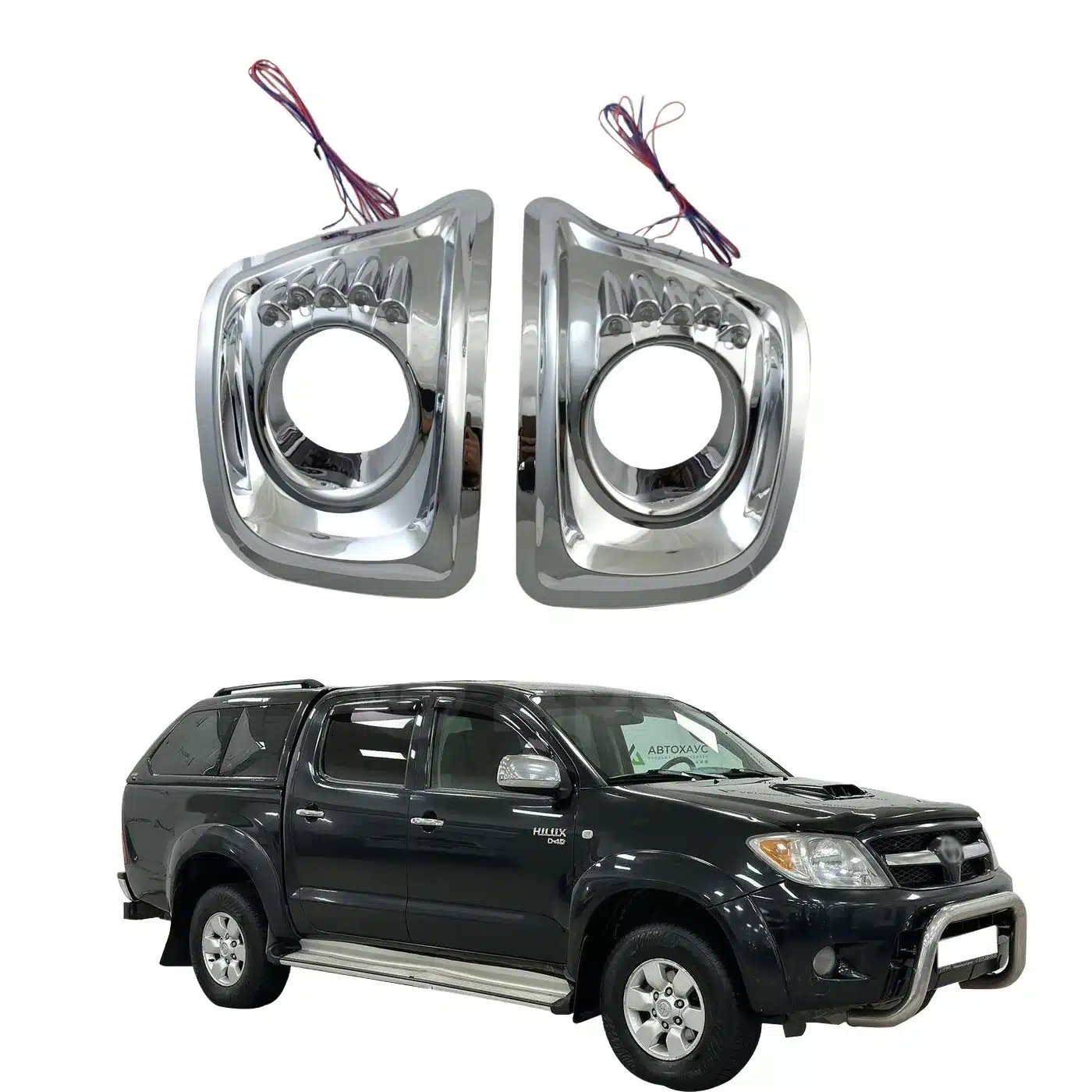 LED Fog Light Cover with Daytime Running Light Chrome Trim Bezel for Toyota Hilux Vigo 2008-2011