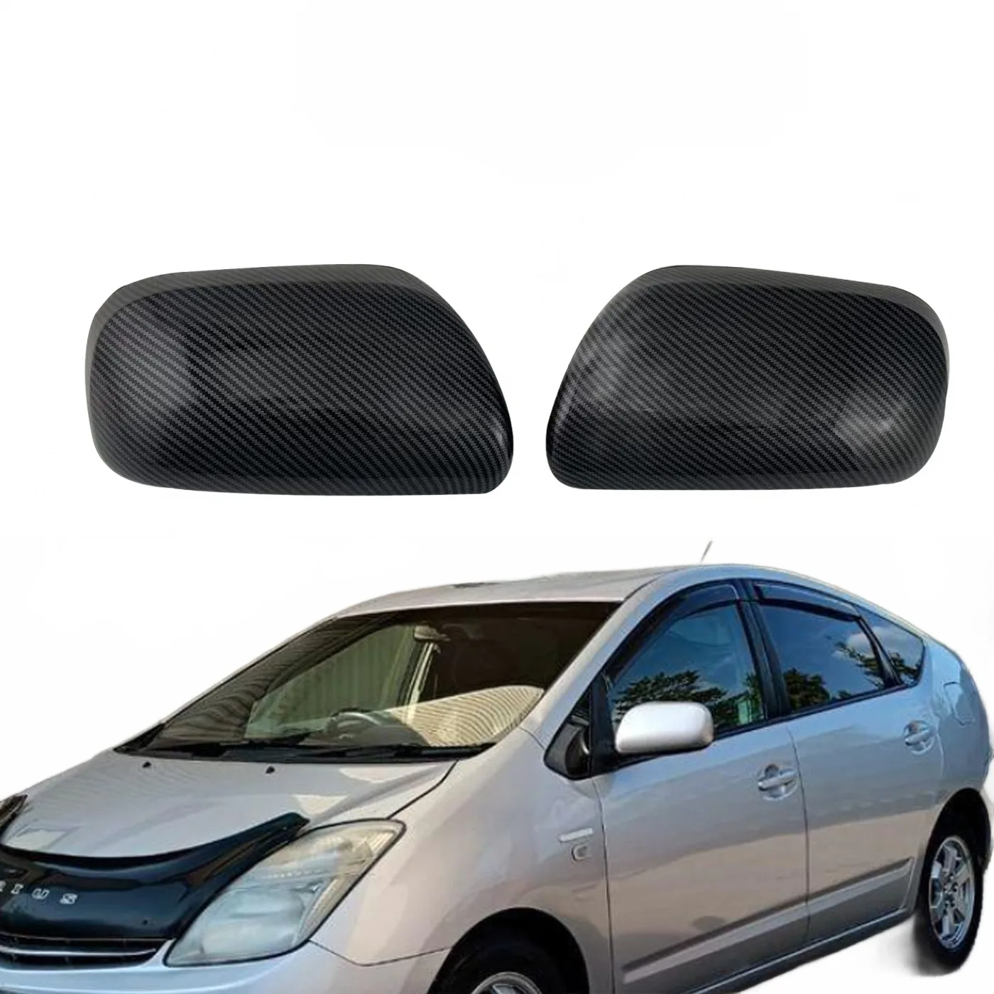 Carbon Fiber Style Side Rearview Mirror Covers for Toyota Prius 2005-2008 NHW20 Wing Mirror Caps