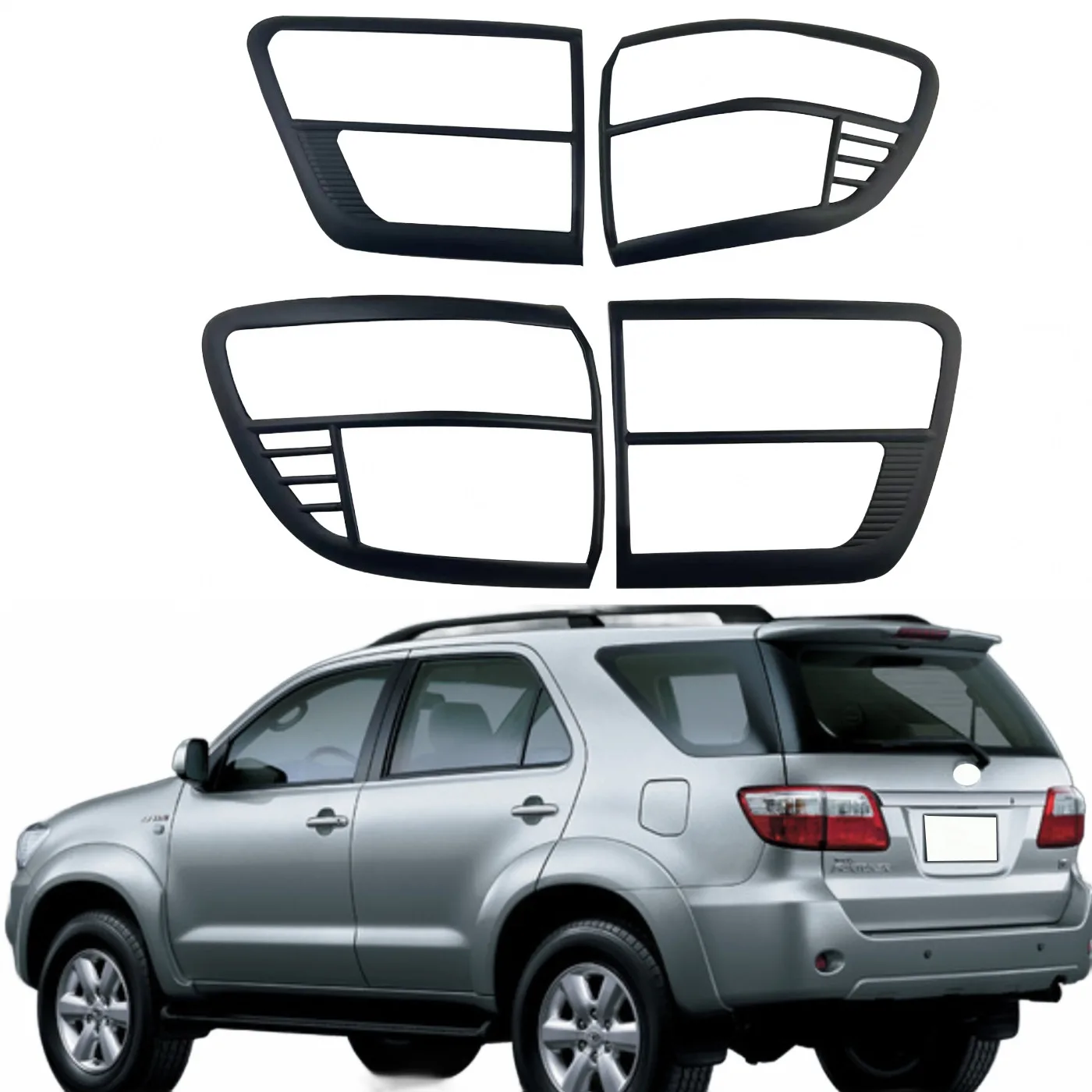 Rear Tail Light Covers Frame Trim in Matte Black Finish for Toyota Fortuner 2008