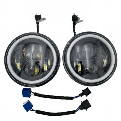 7 Inch LED Projector Headlights with Halo Angel Eyes DRL Smoke Black for 2007-2018 Jeep Wrangler JK JKU 7 Inch LED Projector Headlights with Halo Angel Eyes DRL Smoke Black for 2007-2018 Jeep Wrangler JK JKU