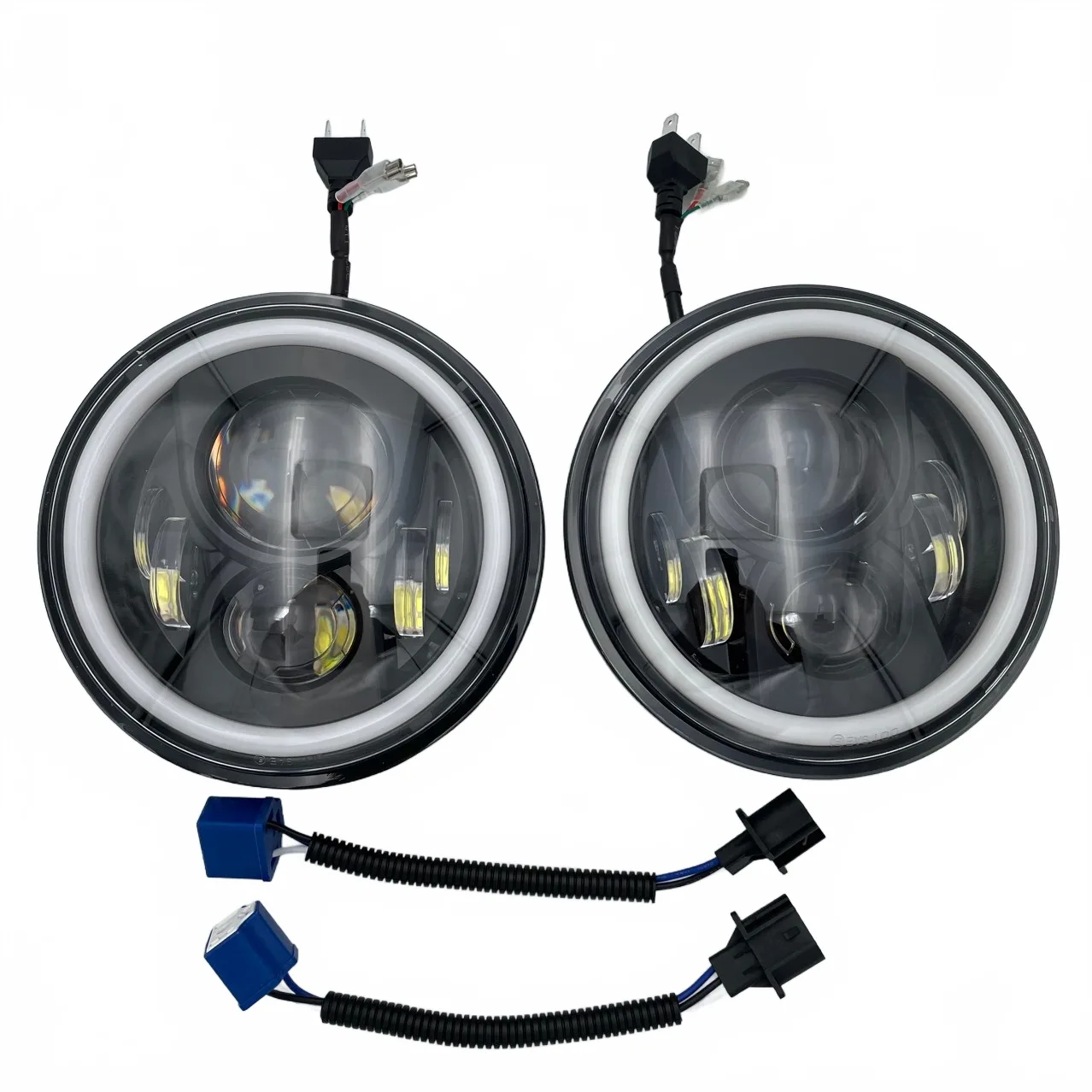 7 Inch LED Projector Headlights with Halo Angel Eyes DRL Smoke Black for 2007-2018 Jeep Wrangler JK JKU