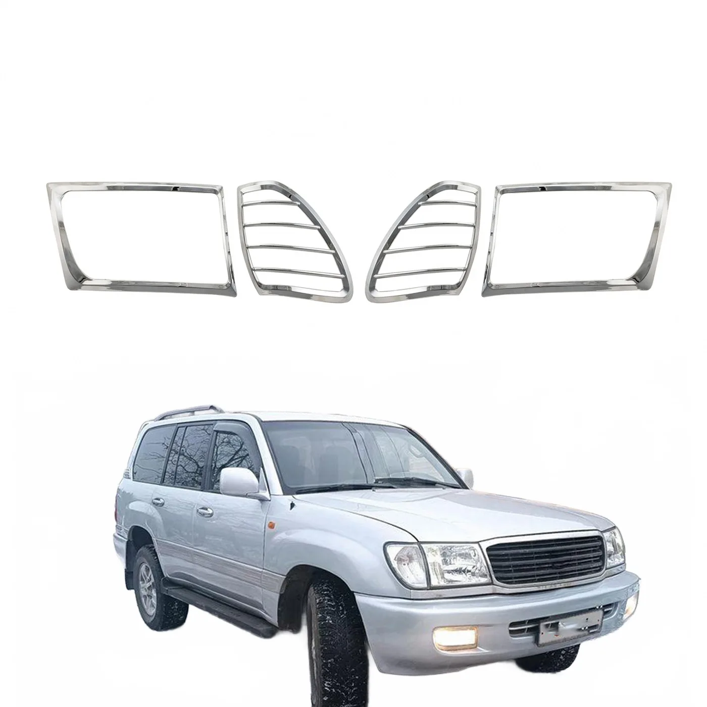 Front Headlight Bezel Cover Trim Chrome Finish for Toyota Land Cruiser FJ100 1997-2002
