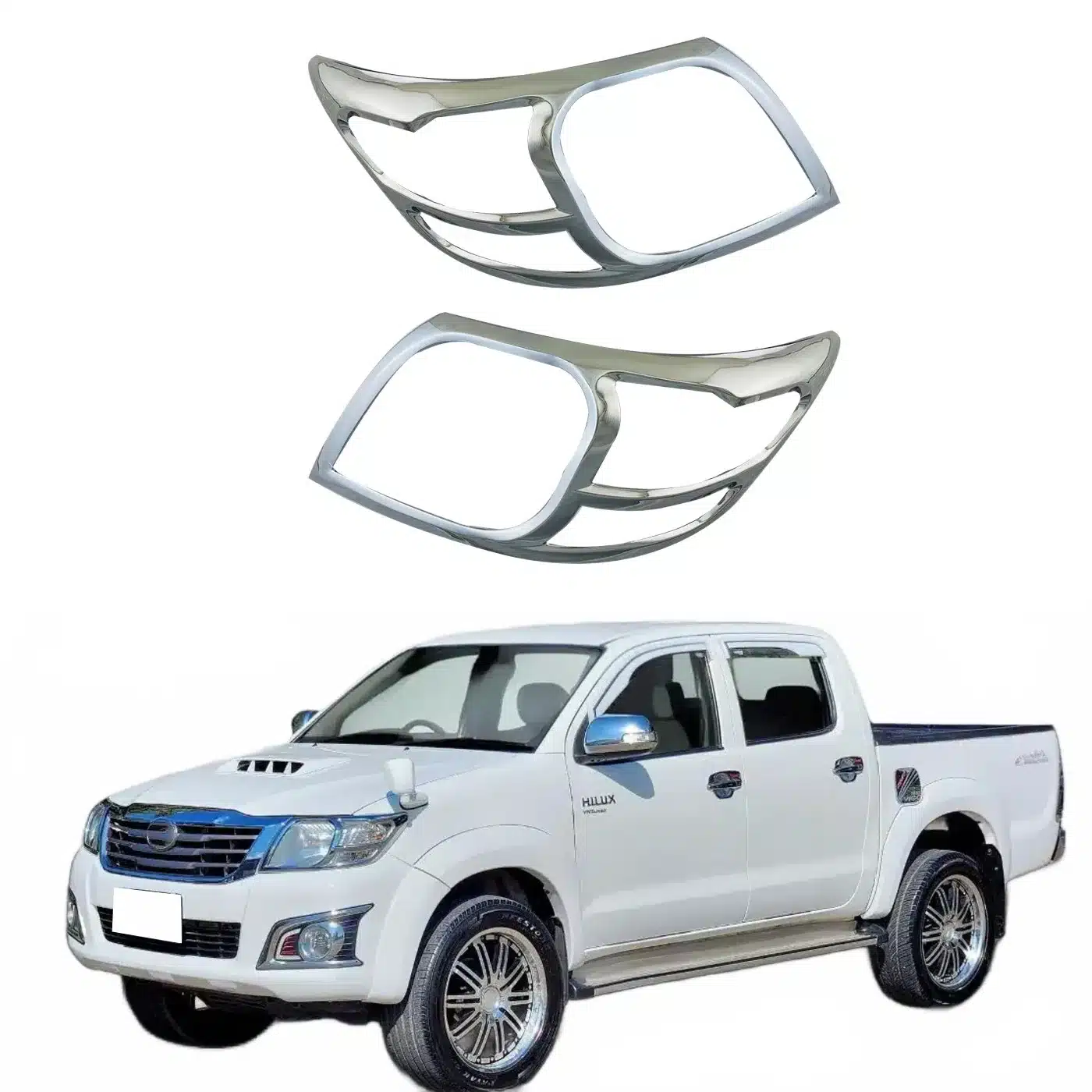 Front Headlight Cover Chrome Trim Bezel Set for Toyota Hilux Vigo 2011-2013