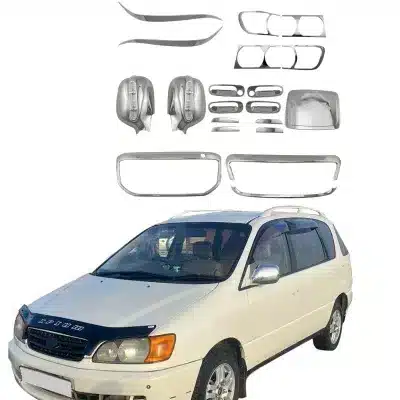 Chrome Exterior Decoration Kit Compatible with Toyota Ipsum 2000-2001, Includes Door Handle Covers, Mirror Caps, and Light Trim Covers Chrome Exterior Decoration Kit Compatible with Toyota Ipsum 2000-2001, Includes Door Handle Covers, Mirror Caps, and Light Trim Covers