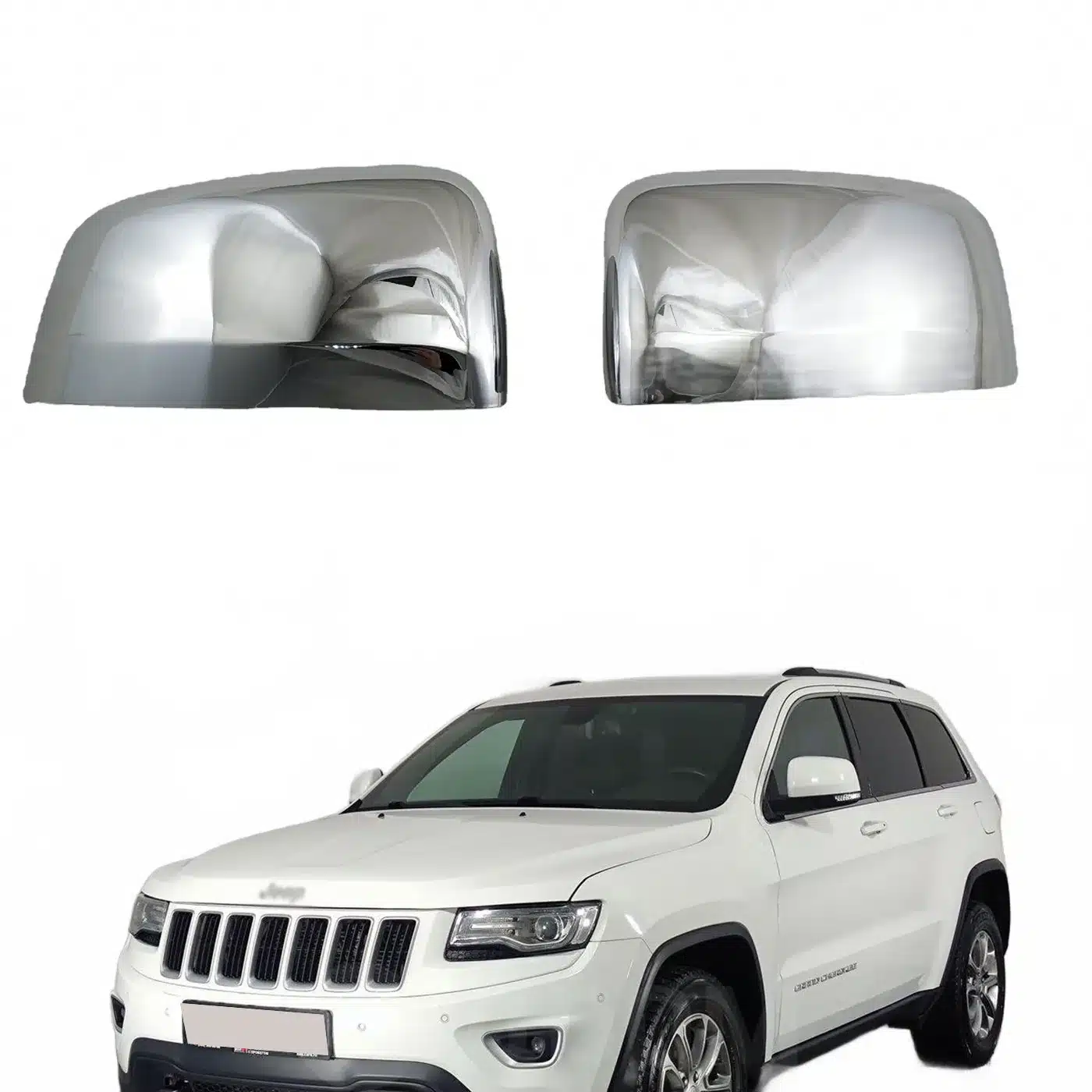 Rearview Mirror Cover Caps for 2014 Jeep Grand Cherokee, Chrome ABS Decorative Housing Trim, Left and Right Pair