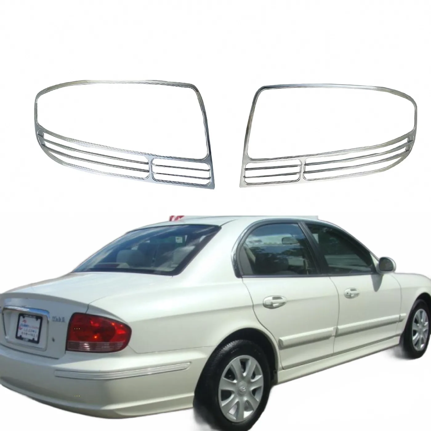 Rear Tail Light Guard Decor Covers, ABS Chrome Protective Trim for Hyundai Sonata 2003