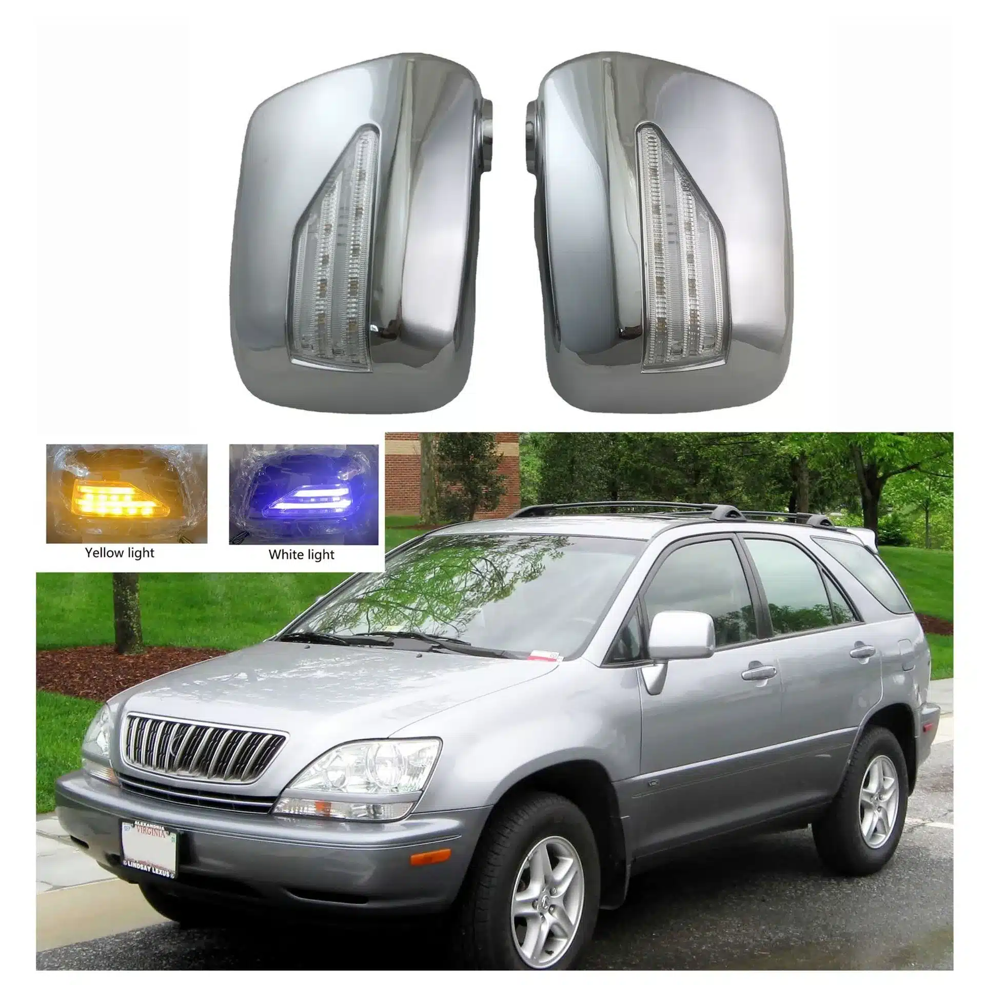 Side Mirror Cover with LED Turn Signal Light Exterior Housing Cap for Lexus RX300 1998-2002