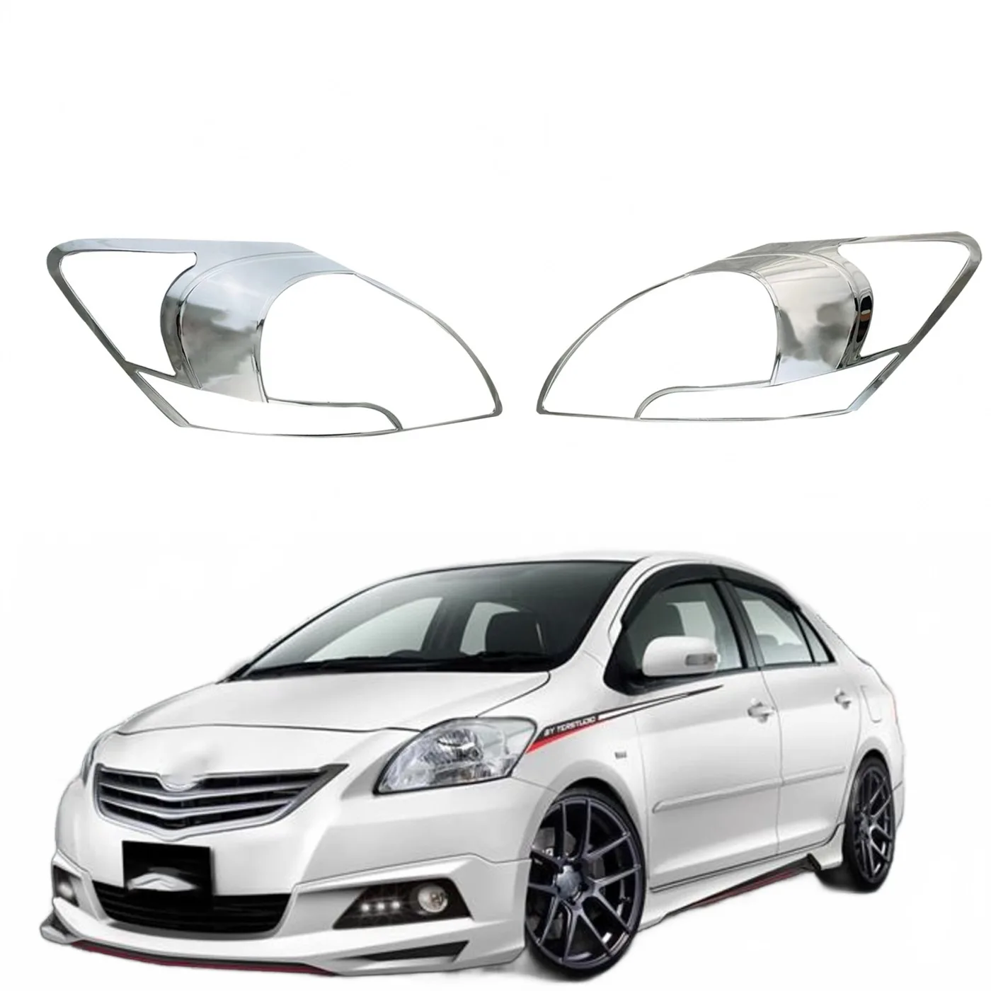 Front Headlight Cover Trim for Toyota Vios 2007, Chrome Headlamp Frame Guard Protector, Exterior Modification Accessories