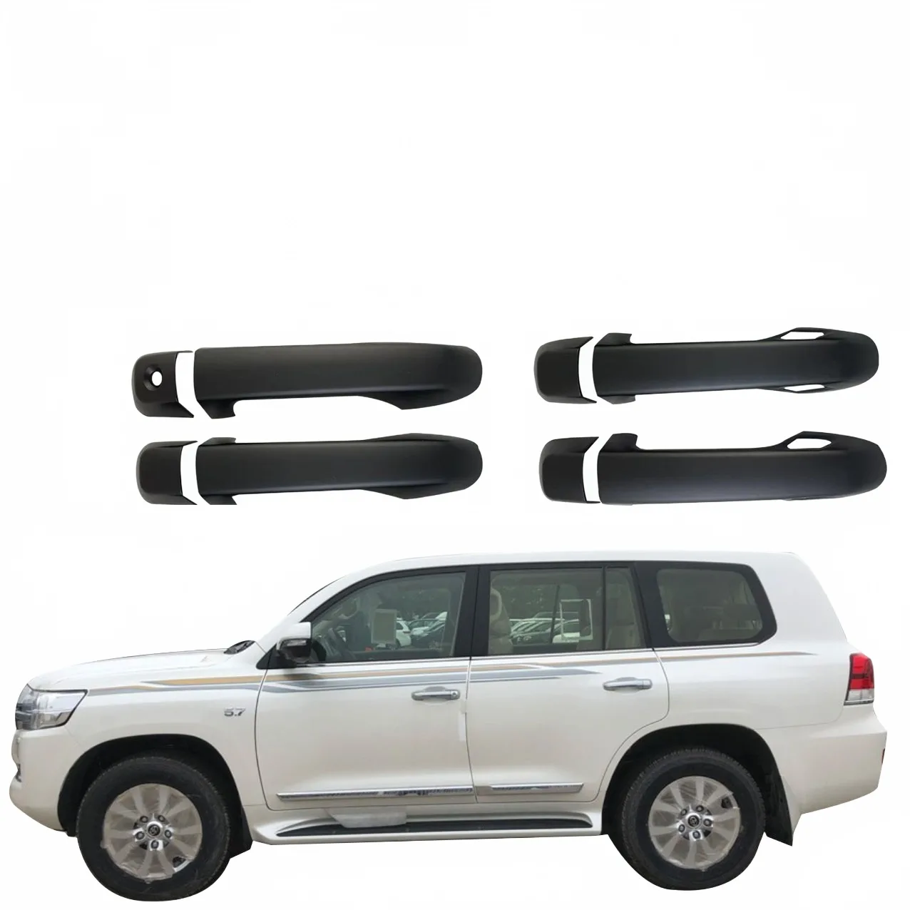 Matte Black Exterior Door Handle Covers for Toyota Land Cruiser LC200 and Prado FJ150 2016-2022 With Smart Key Holes