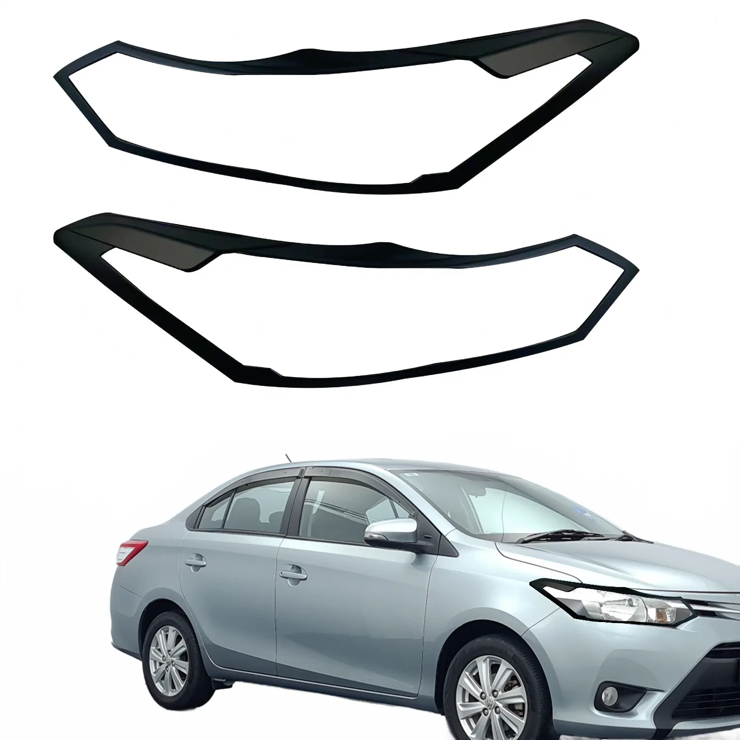 Matte Black Front Headlight Cover Trim Bezels Guards for Toyota Vios 2014-2016