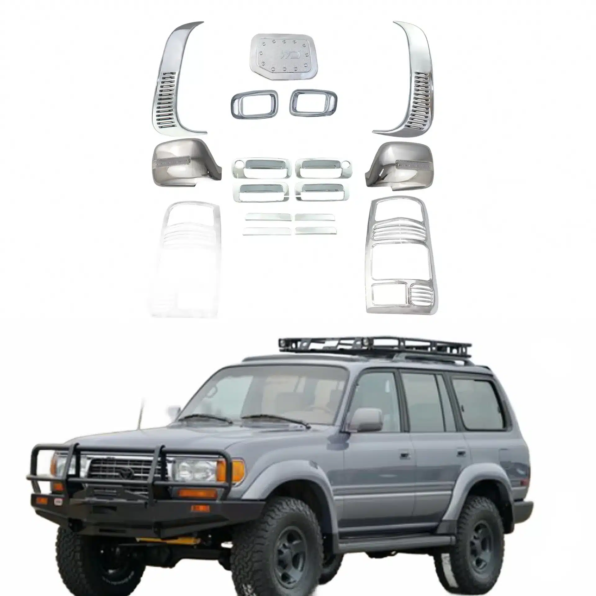 Chrome Exterior Trim Kit for Toyota Land Cruiser FJ80 4500 Handle Cover and Mirror Trim Set