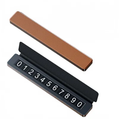 Luxury Car Temporary Parking Card Phone Number Plate Aluminum Alloy and Leather Interior Accessory