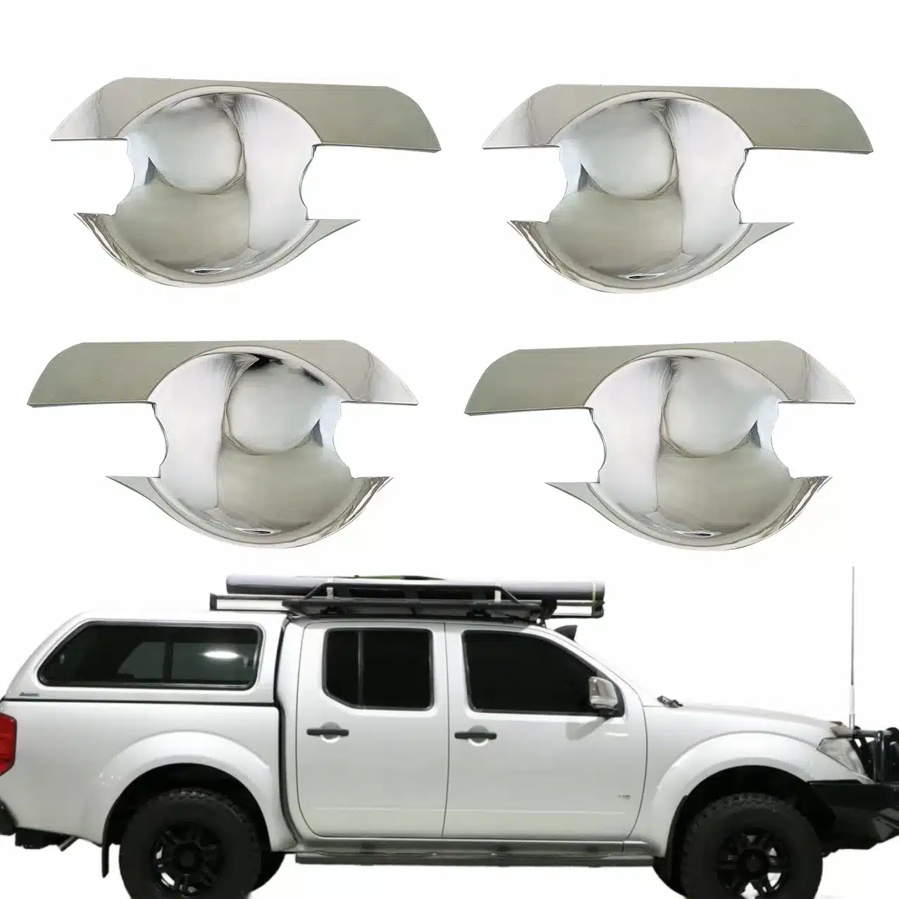 Chrome Exterior Door Handle Bowl Insert Covers for Nissan Navara D40 2007-2013, ABS Plastic Trim Protector