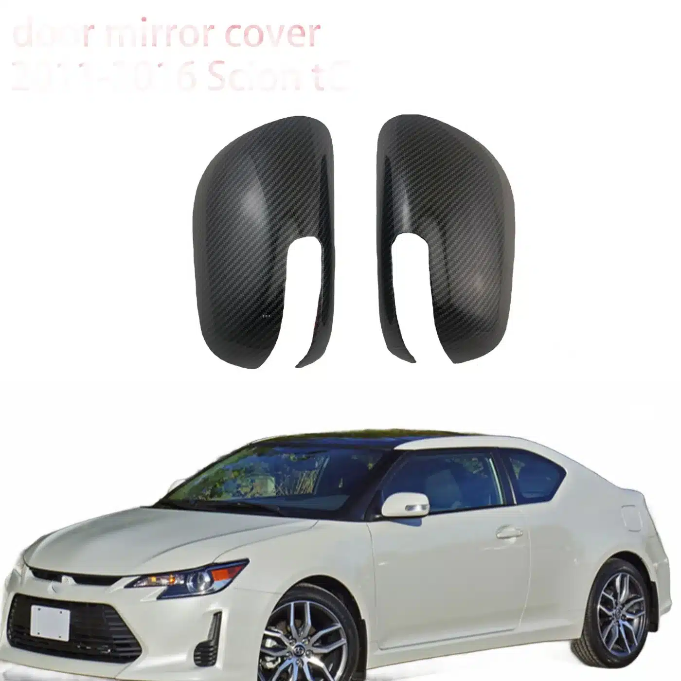 Carbon Fiber Texture Rear View Side Mirror Cover Caps for 2005-2010 Toyota Scion tC Left and Right Pair