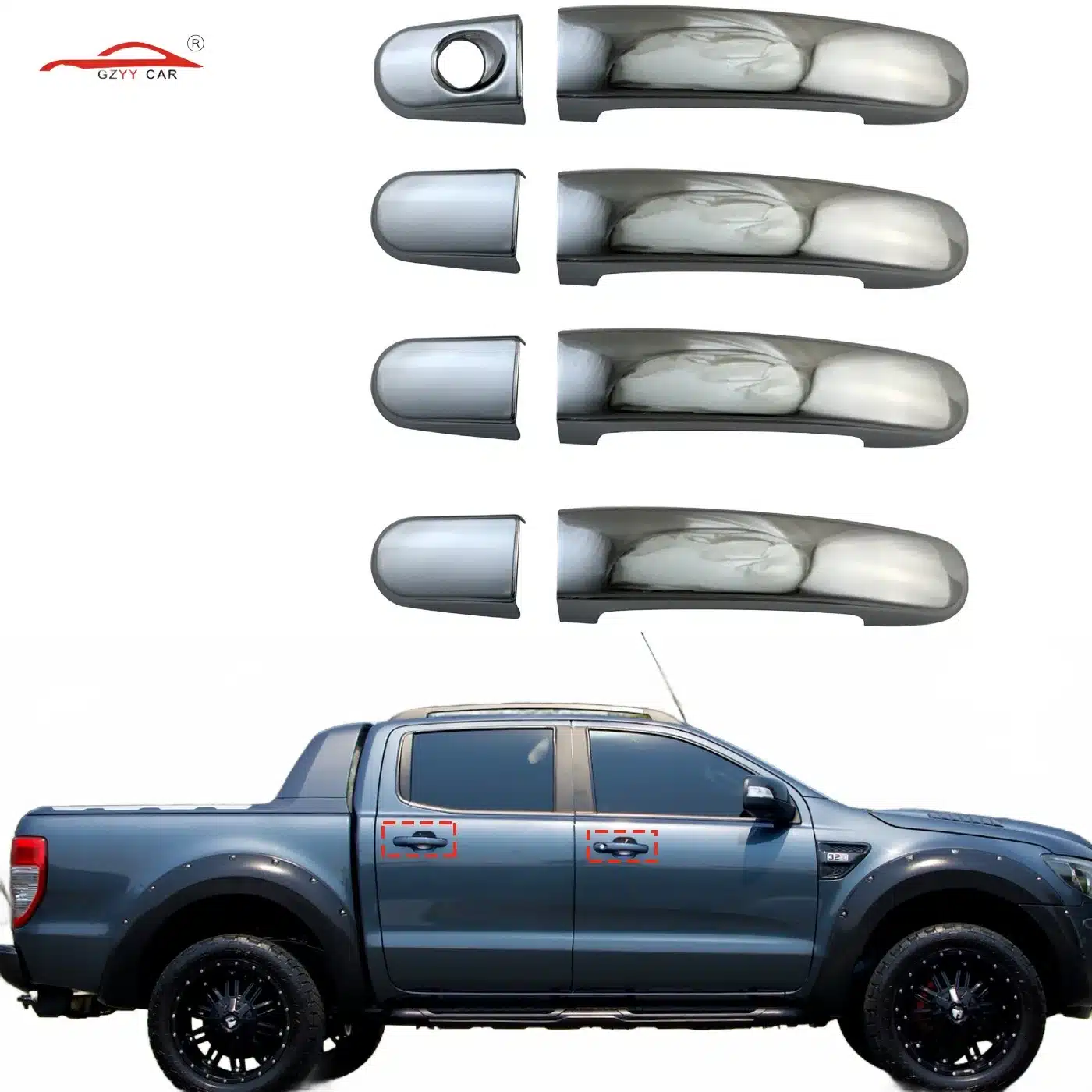 Chrome Exterior Door Handle Covers for Ford Ranger 2015-2019