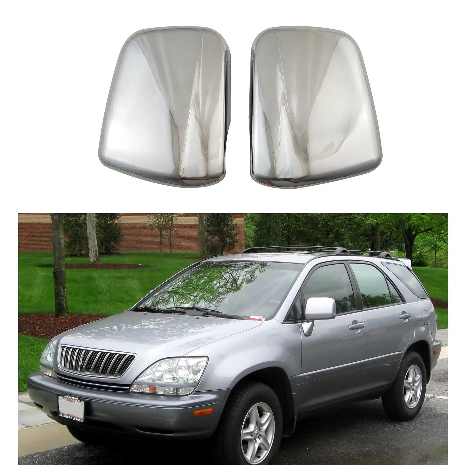 Chrome Exterior Rearview Mirror Cover Caps for Lexus RX300 and Toyota Harrier 1998 Models