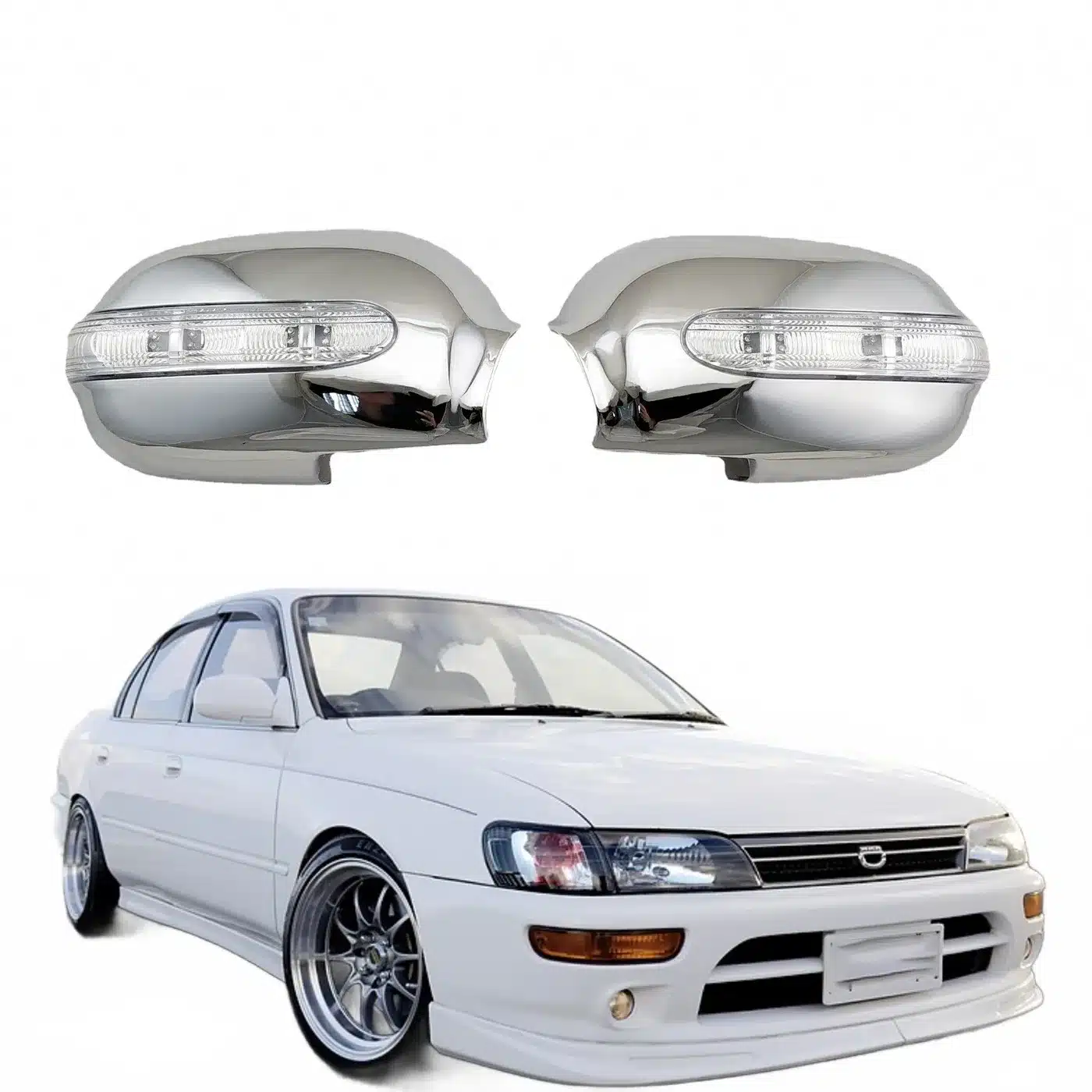 Rear View Door Mirror Cover Caps Chrome Finish Pair for Toyota Corolla AE100 AE110 1996