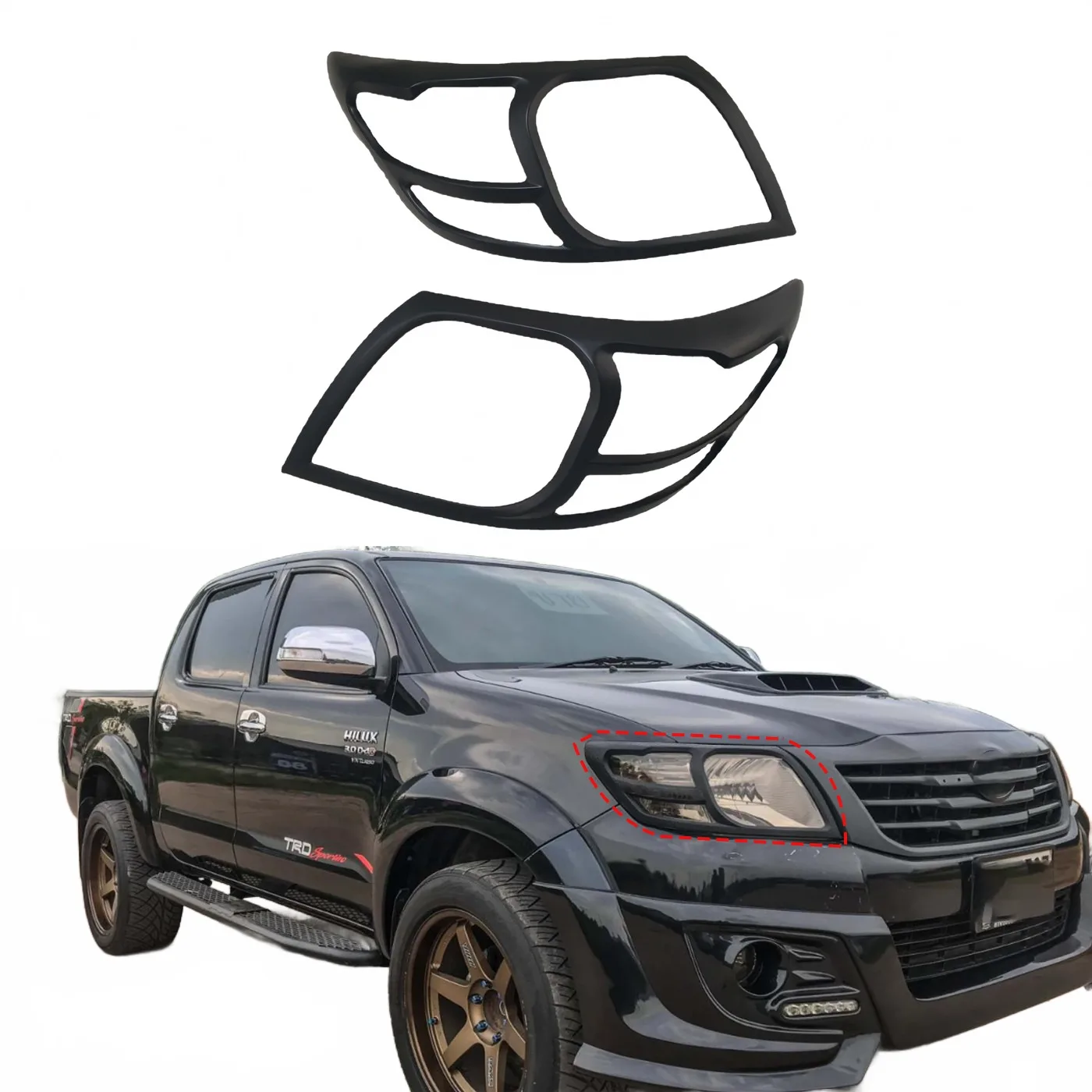 Front Headlight Cover Trim Bezels Matte Black for Toyota Hilux Vigo 2011-2013 Pair