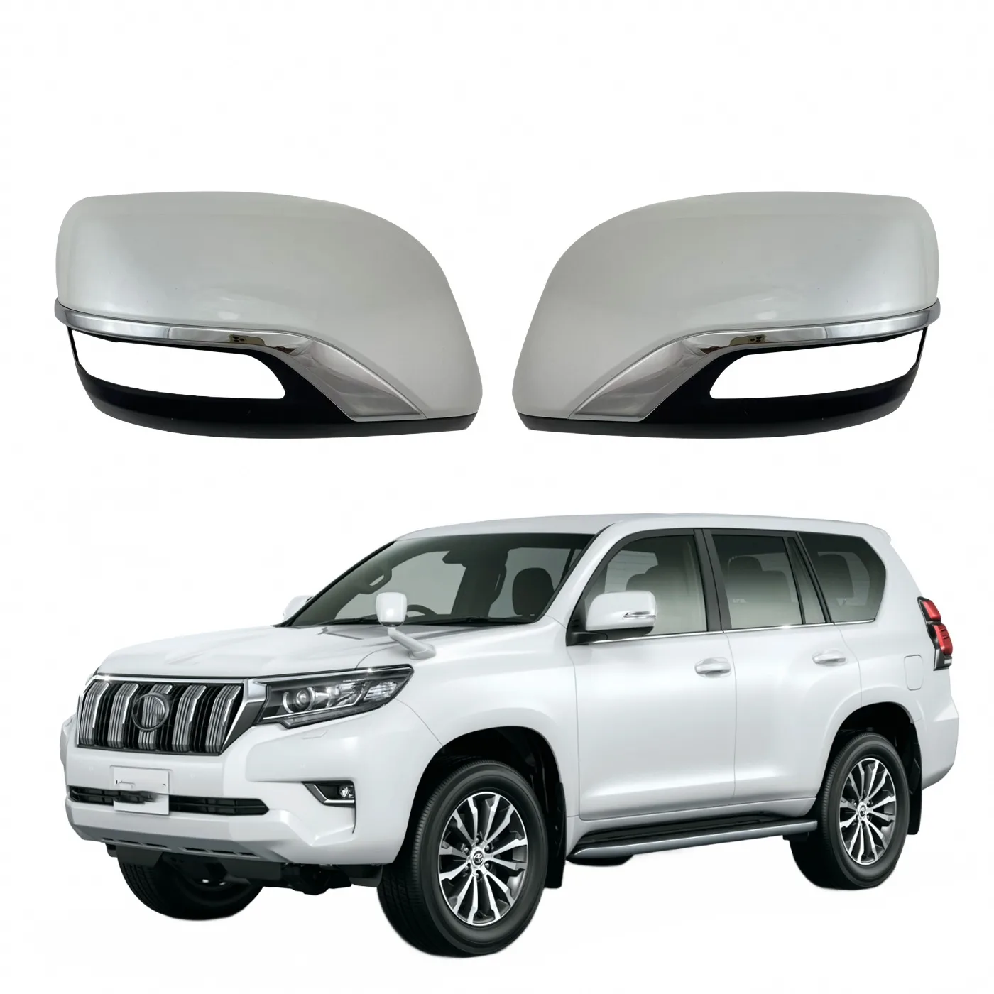 Side Mirror Cover Cap Replacement for Toyota Land Cruiser Prado J150 2010-2018, Pearl White, Left and Right Pair