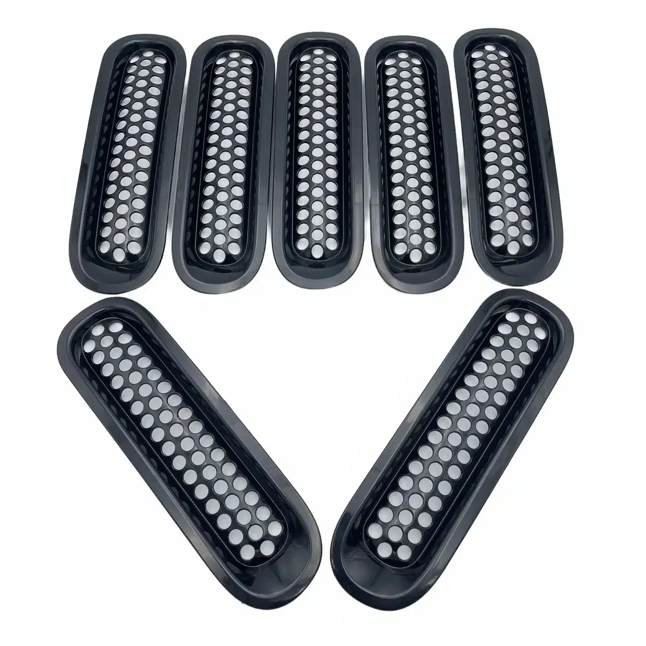 7PCS Front Grille Mesh Inserts Kit Gloss Black Round Hole Trim Bezels for 2007-2017 Jeep Wrangler JK JKU