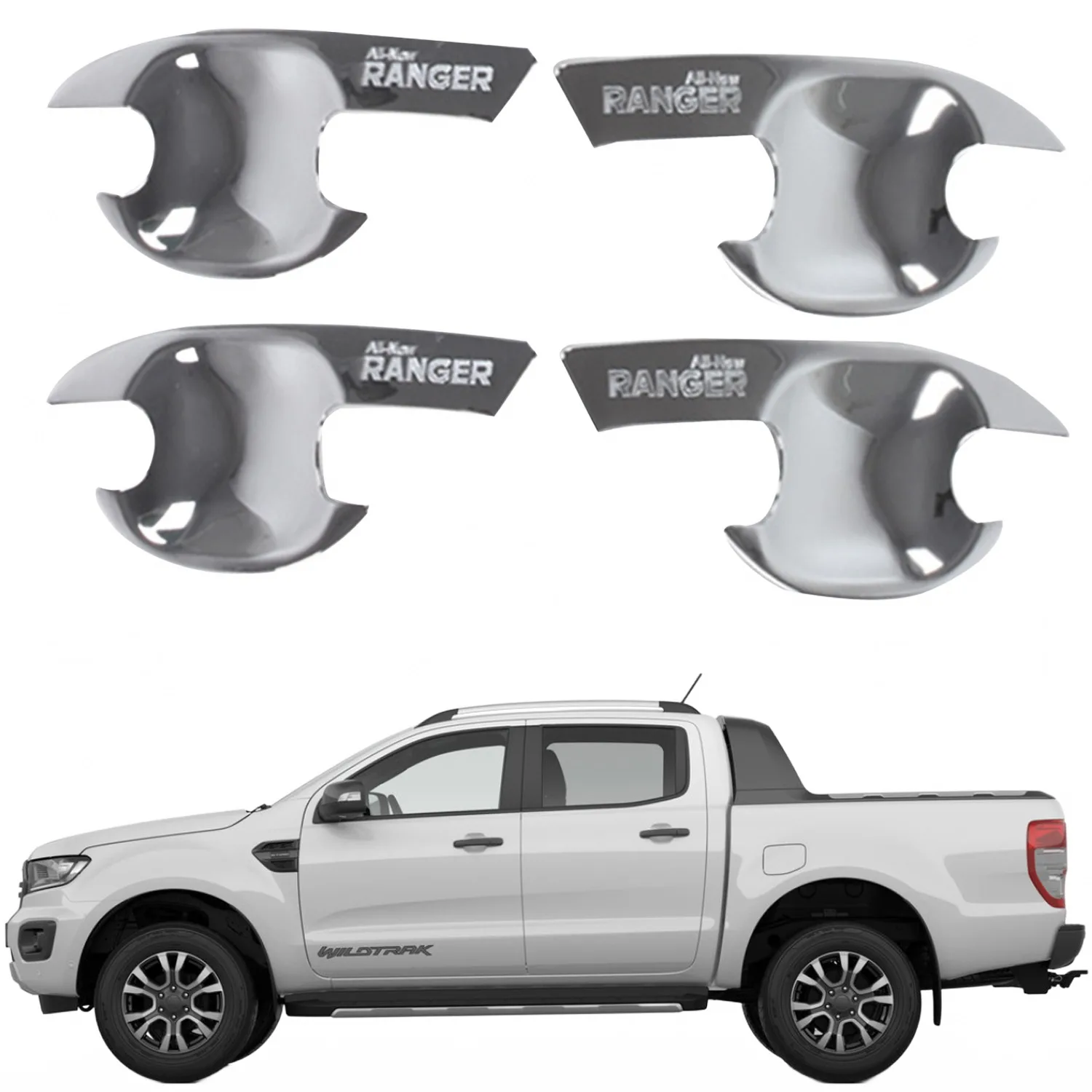 Chrome Exterior Door Handle Bowl Protector Cover Set for Ford Ranger T6 T7 2012-2019