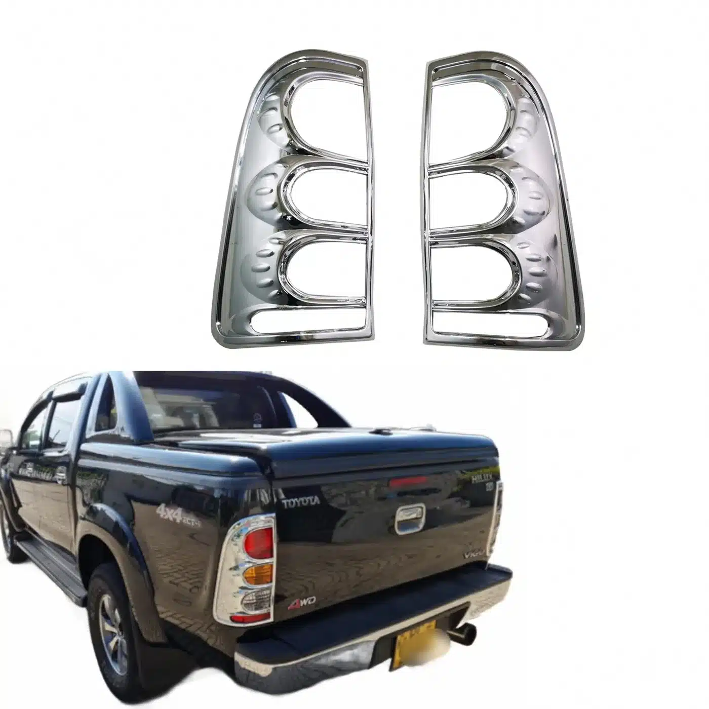 Rear Tail Light Covers Trim Set for Toyota Hilux Vigo 2006-2011, Matte Black and Chrome Plating Finish