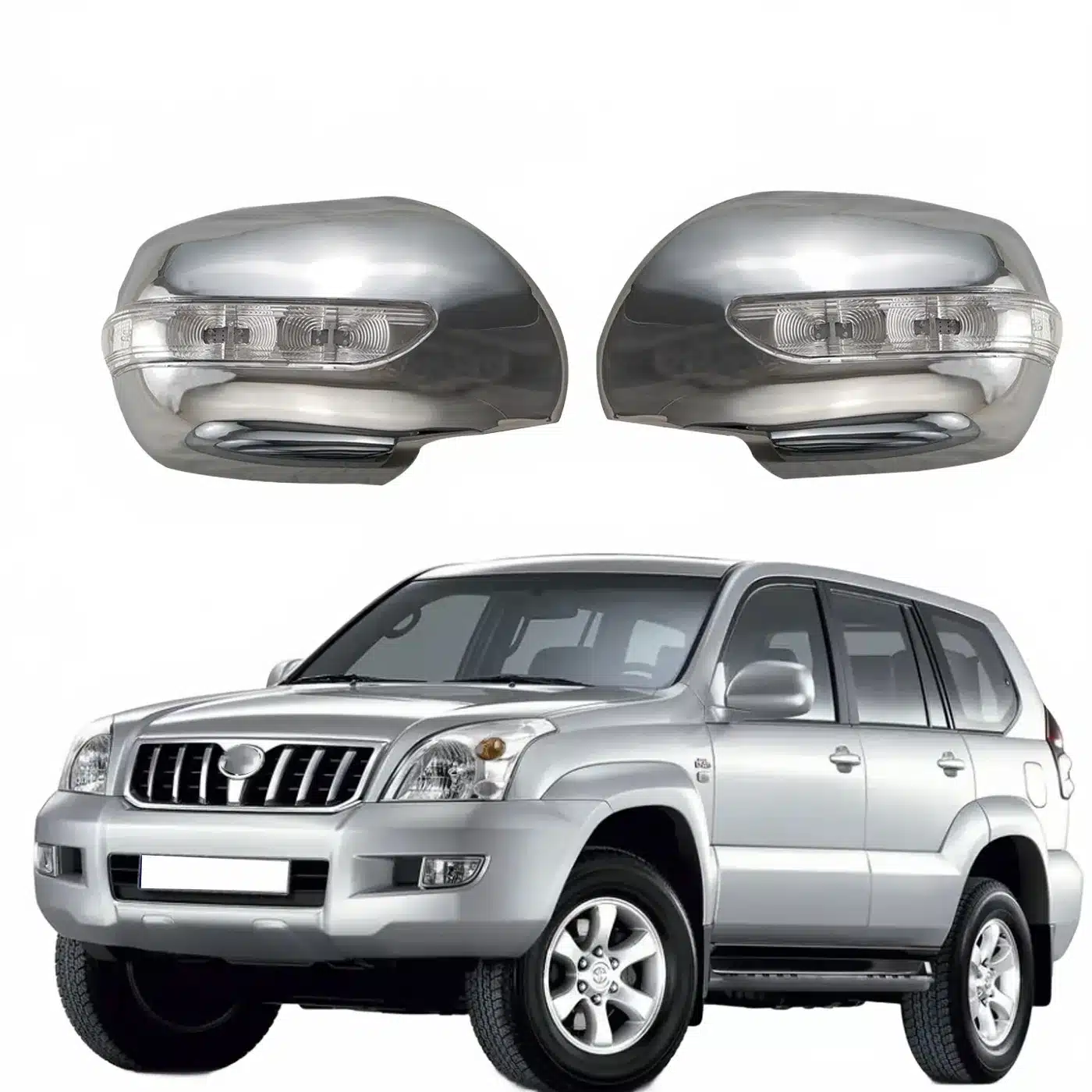 Chrome Plated ABS Side Rearview Mirror Covers with Integrated LED Turn Signal Lights for Toyota 4Runner Hiace Prado FJ120